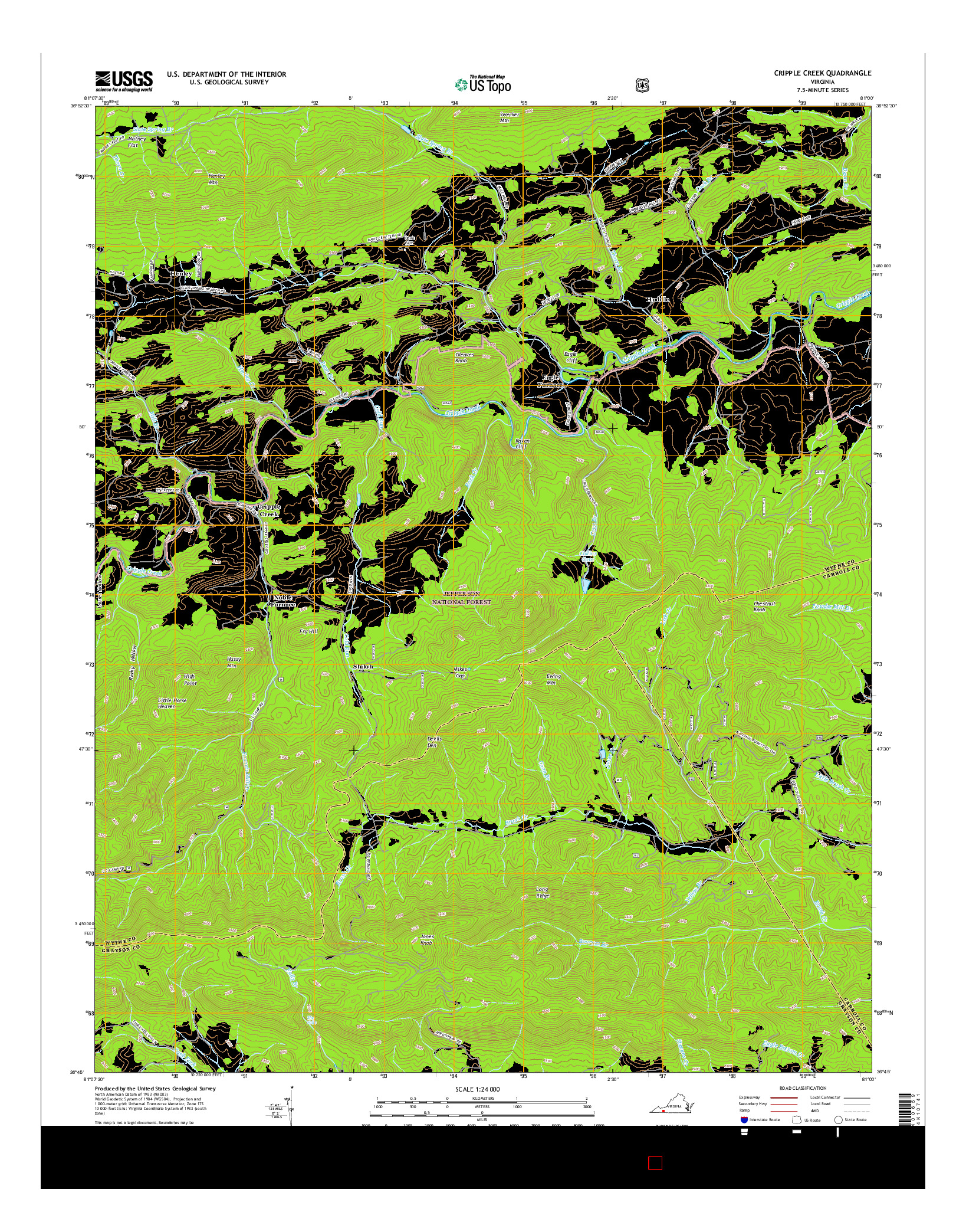 USGS US TOPO 7.5-MINUTE MAP FOR CRIPPLE CREEK, VA 2016