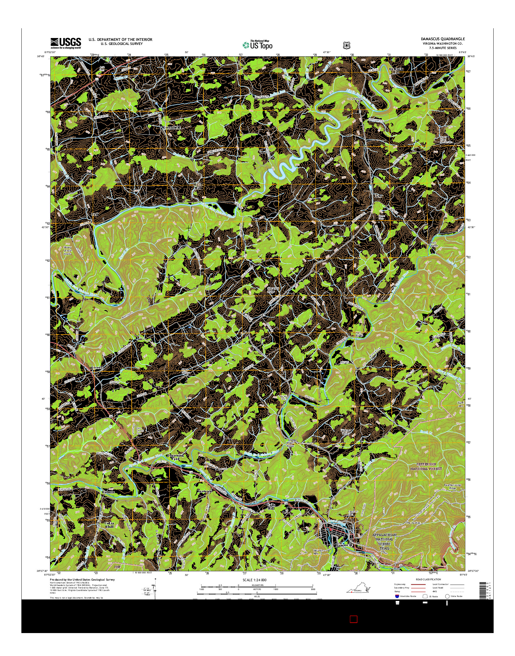 USGS US TOPO 7.5-MINUTE MAP FOR DAMASCUS, VA 2016