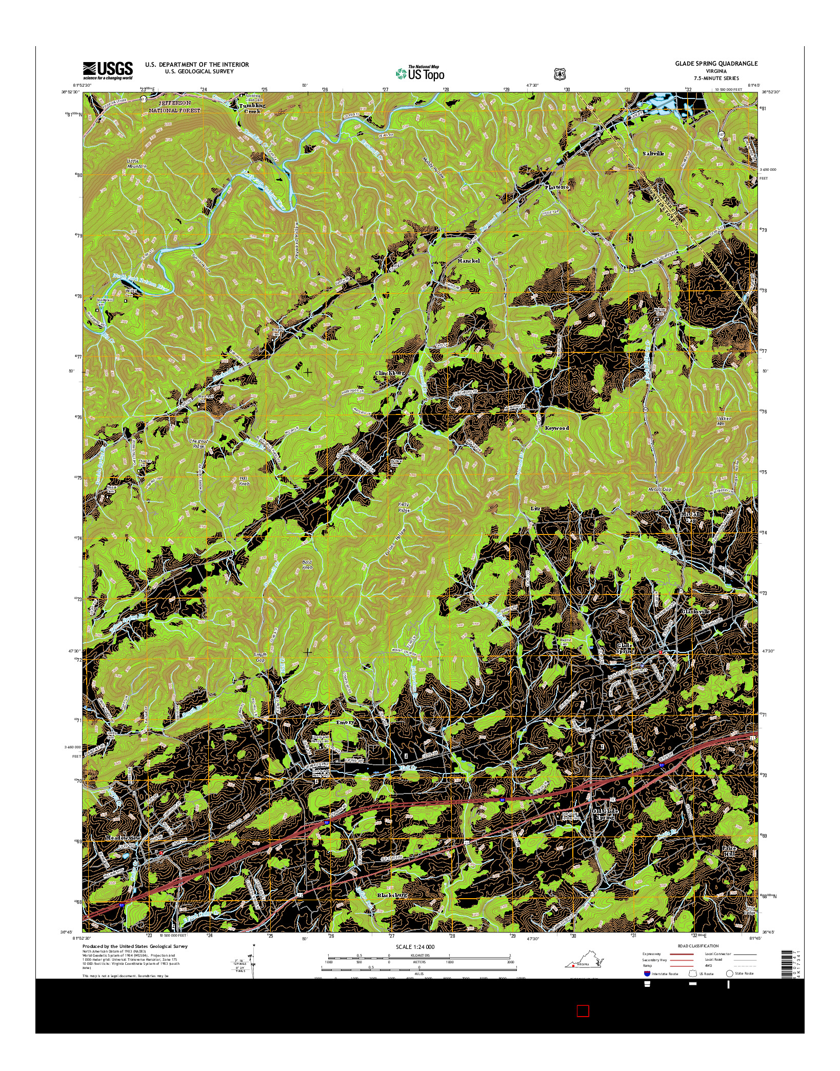 USGS US TOPO 7.5-MINUTE MAP FOR GLADE SPRING, VA 2016