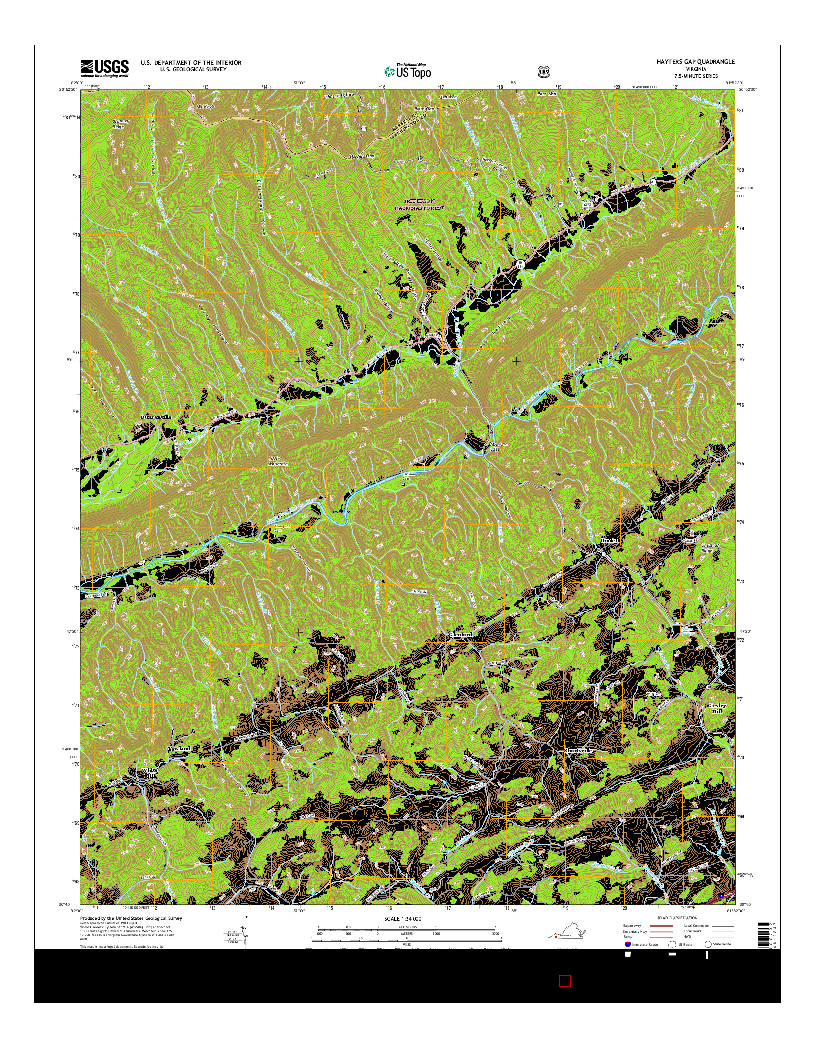 USGS US TOPO 7.5-MINUTE MAP FOR HAYTERS GAP, VA 2016