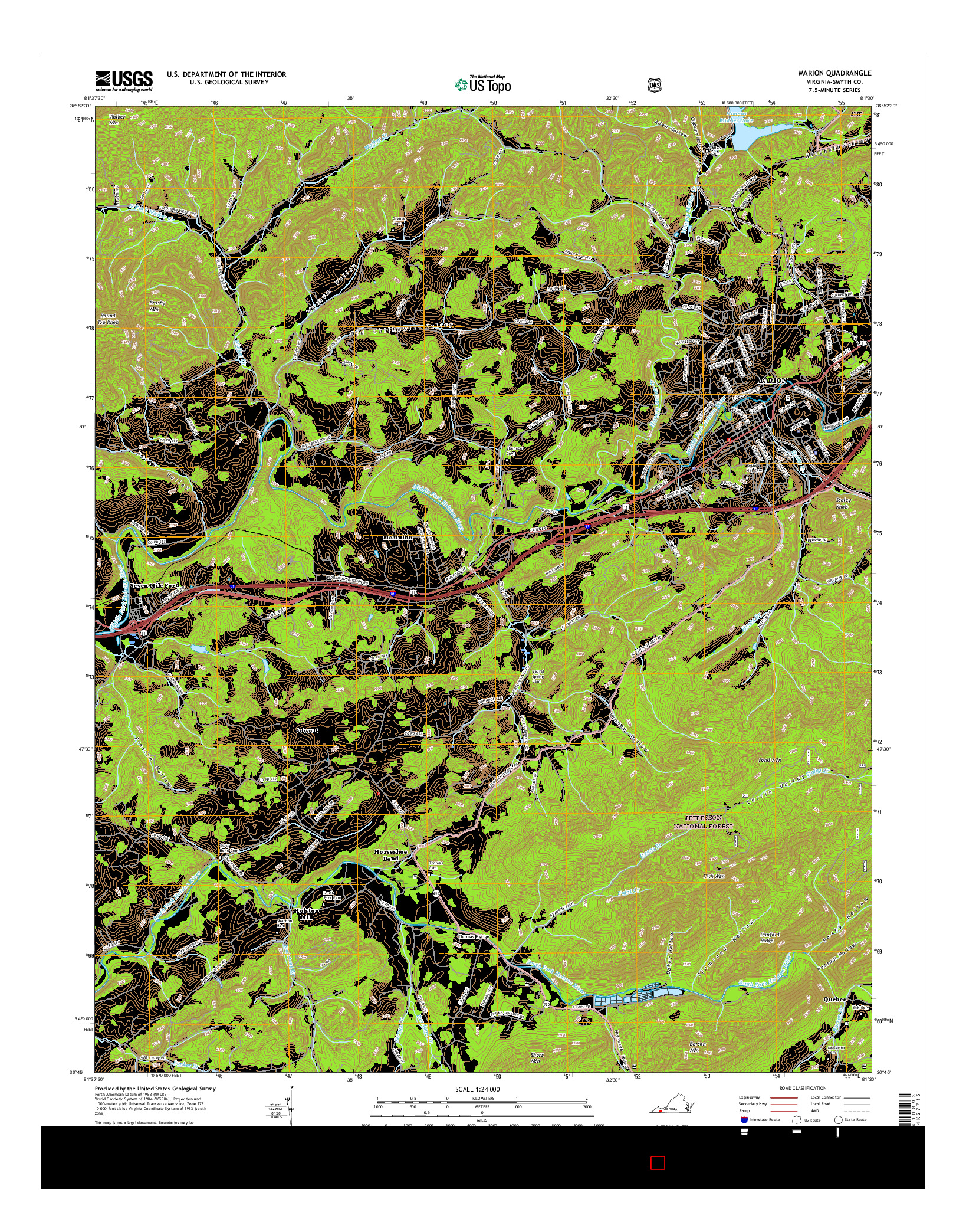 USGS US TOPO 7.5-MINUTE MAP FOR MARION, VA 2016