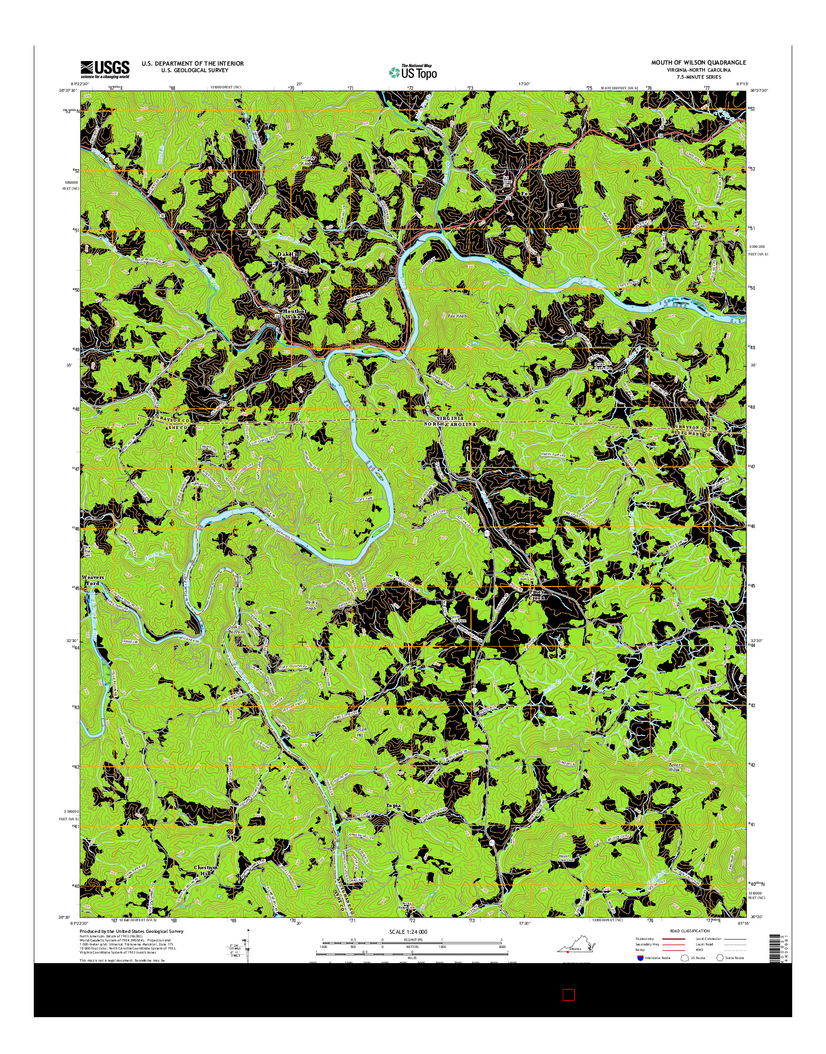 USGS US TOPO 7.5-MINUTE MAP FOR MOUTH OF WILSON, VA-NC 2016