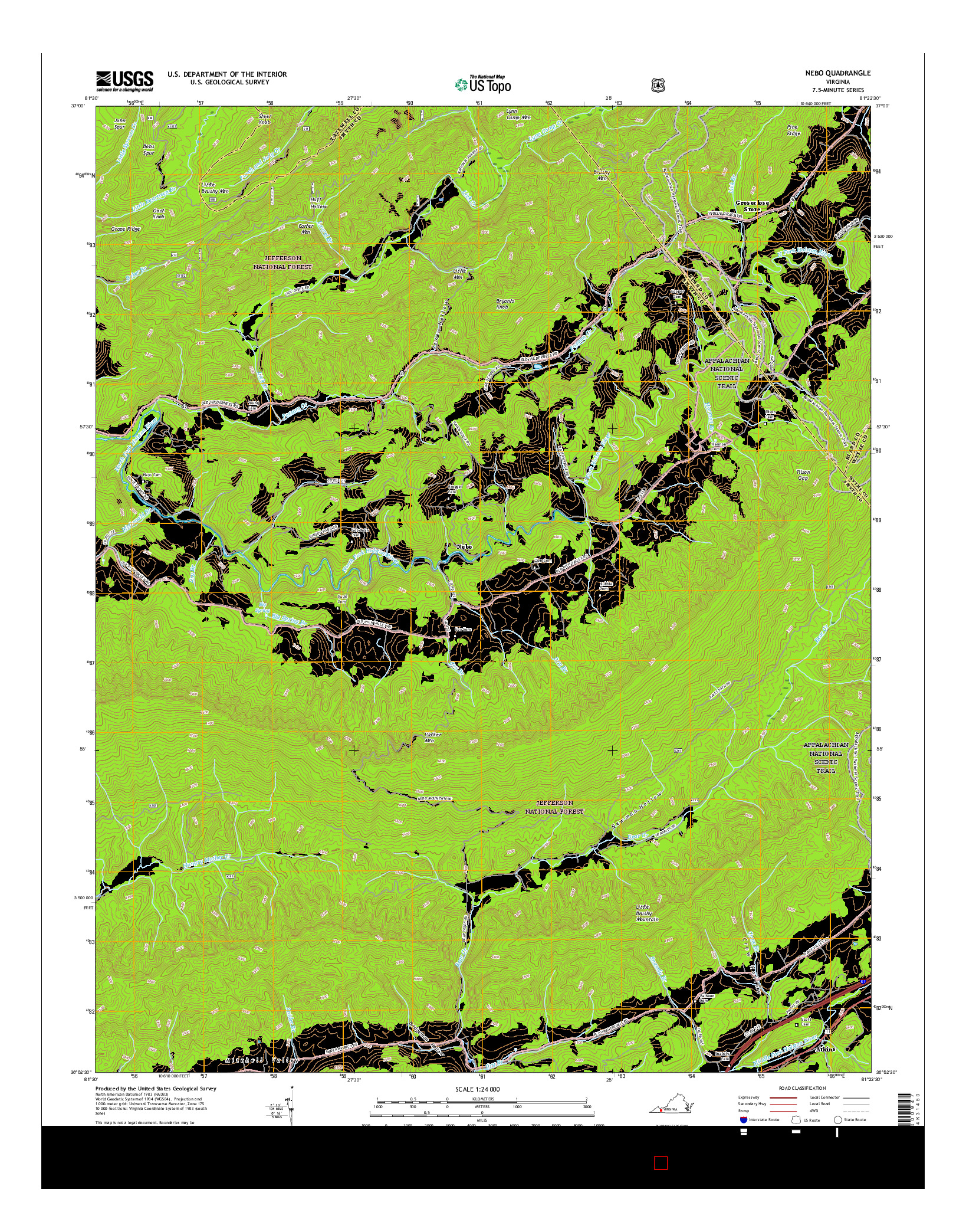 USGS US TOPO 7.5-MINUTE MAP FOR NEBO, VA 2016