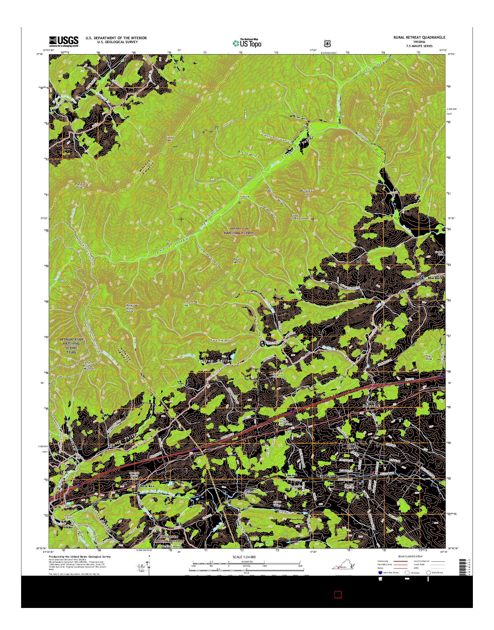 USGS US TOPO 7.5-MINUTE MAP FOR RURAL RETREAT, VA 2016