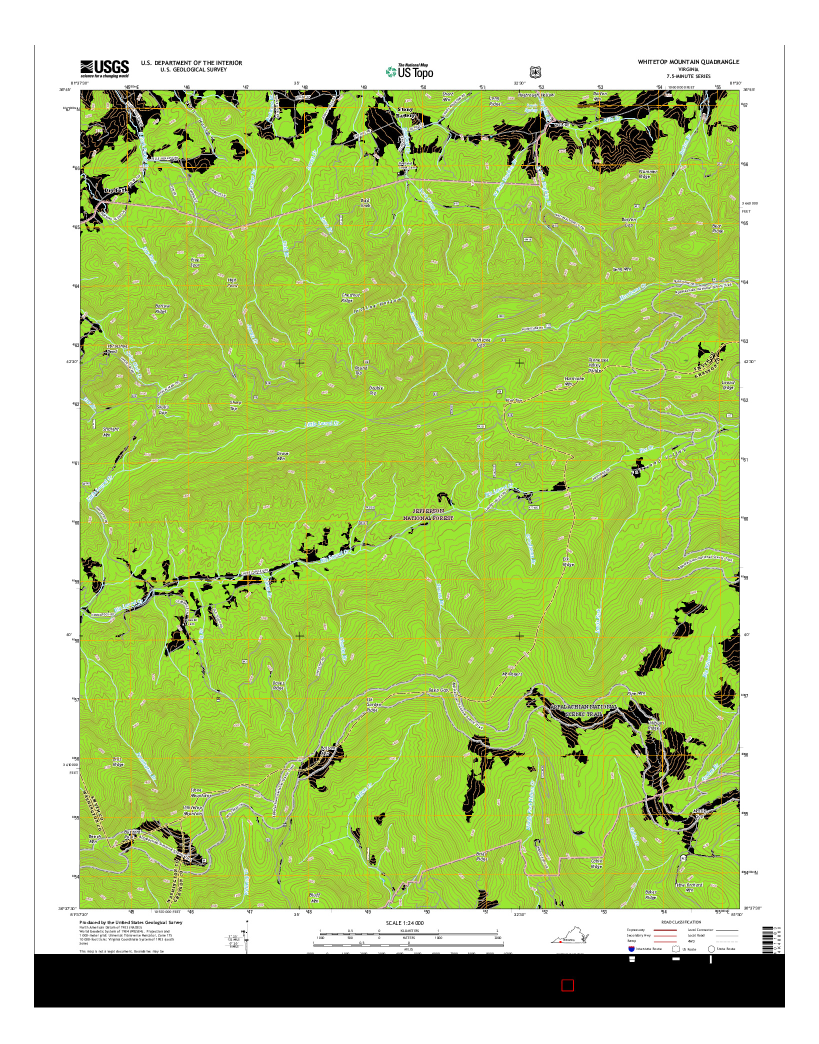 USGS US TOPO 7.5-MINUTE MAP FOR WHITETOP MOUNTAIN, VA 2016