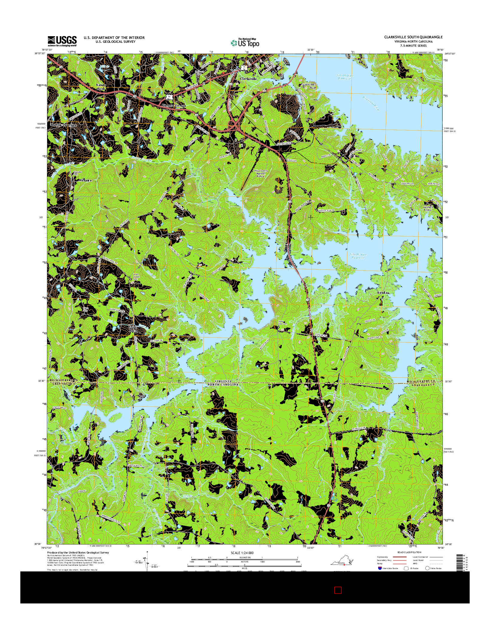 USGS US TOPO 7.5-MINUTE MAP FOR CLARKSVILLE SOUTH, VA-NC 2016