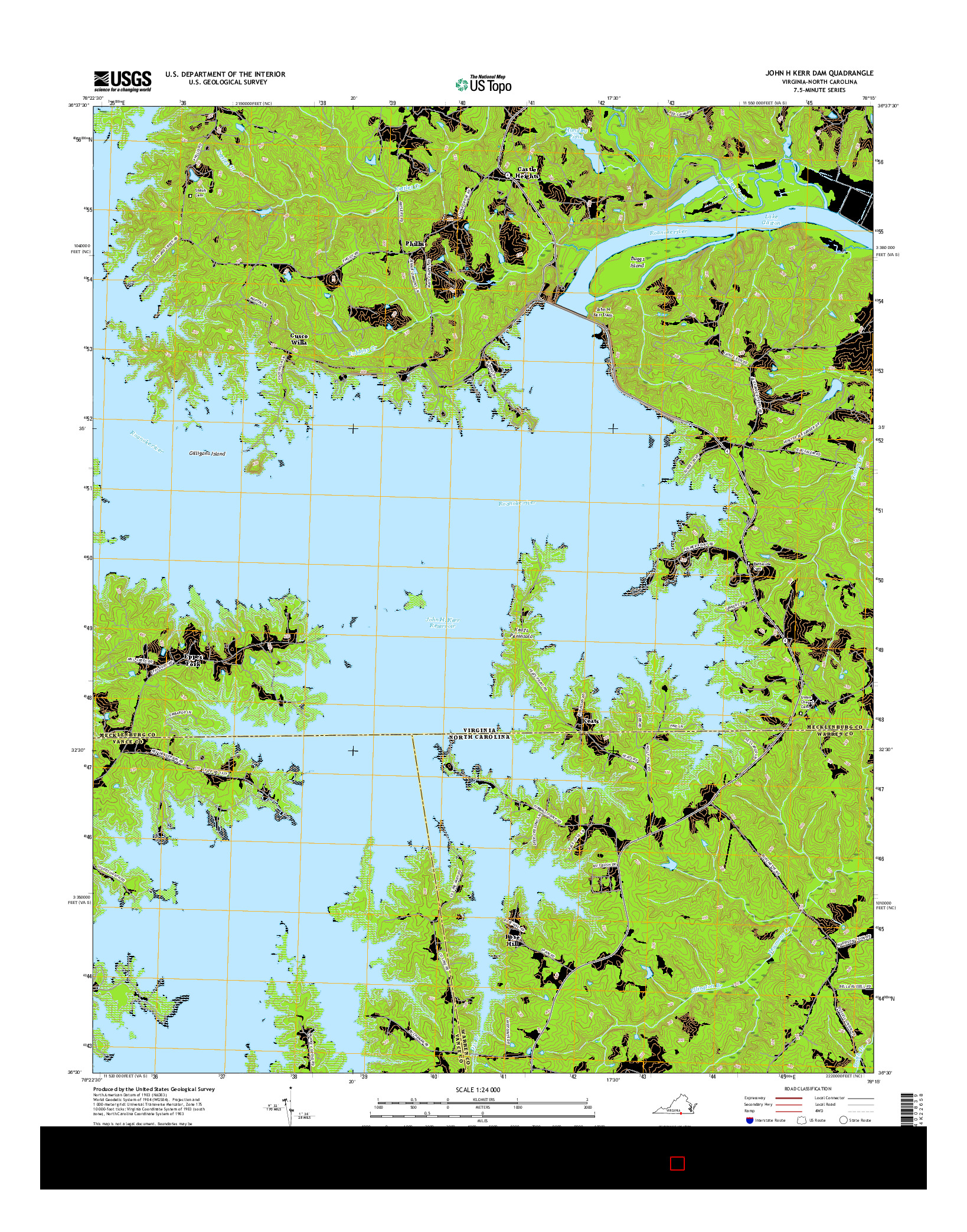 USGS US TOPO 7.5-MINUTE MAP FOR JOHN H KERR DAM, VA-NC 2016