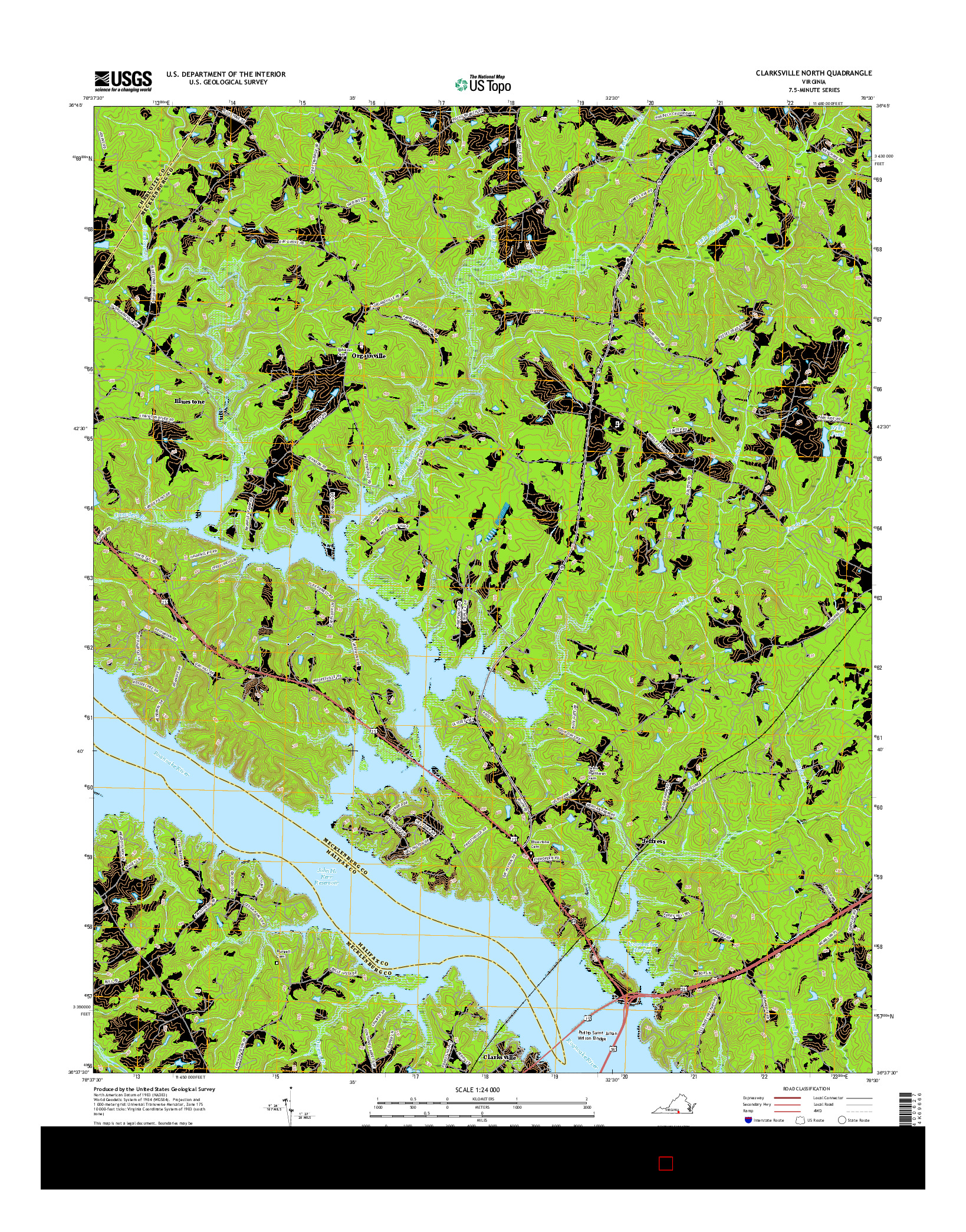 USGS US TOPO 7.5-MINUTE MAP FOR CLARKSVILLE NORTH, VA 2016