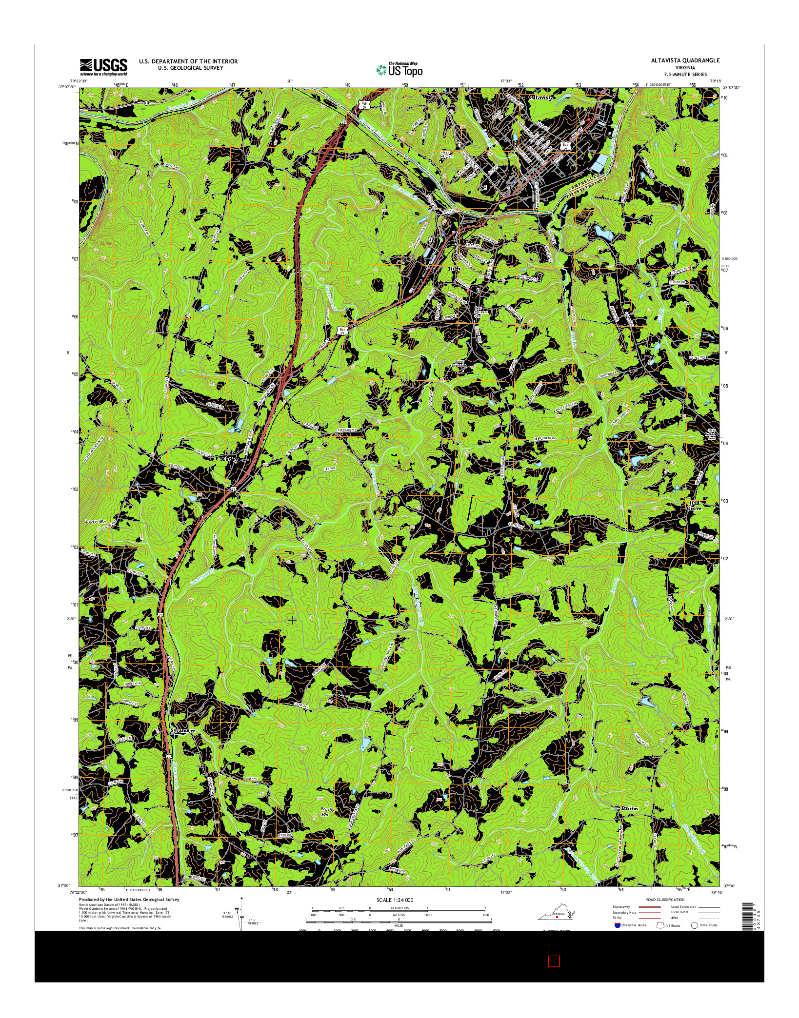 USGS US TOPO 7.5-MINUTE MAP FOR ALTAVISTA, VA 2016