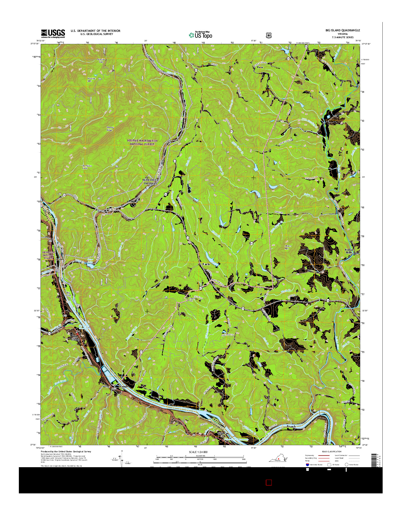 USGS US TOPO 7.5-MINUTE MAP FOR BIG ISLAND, VA 2016