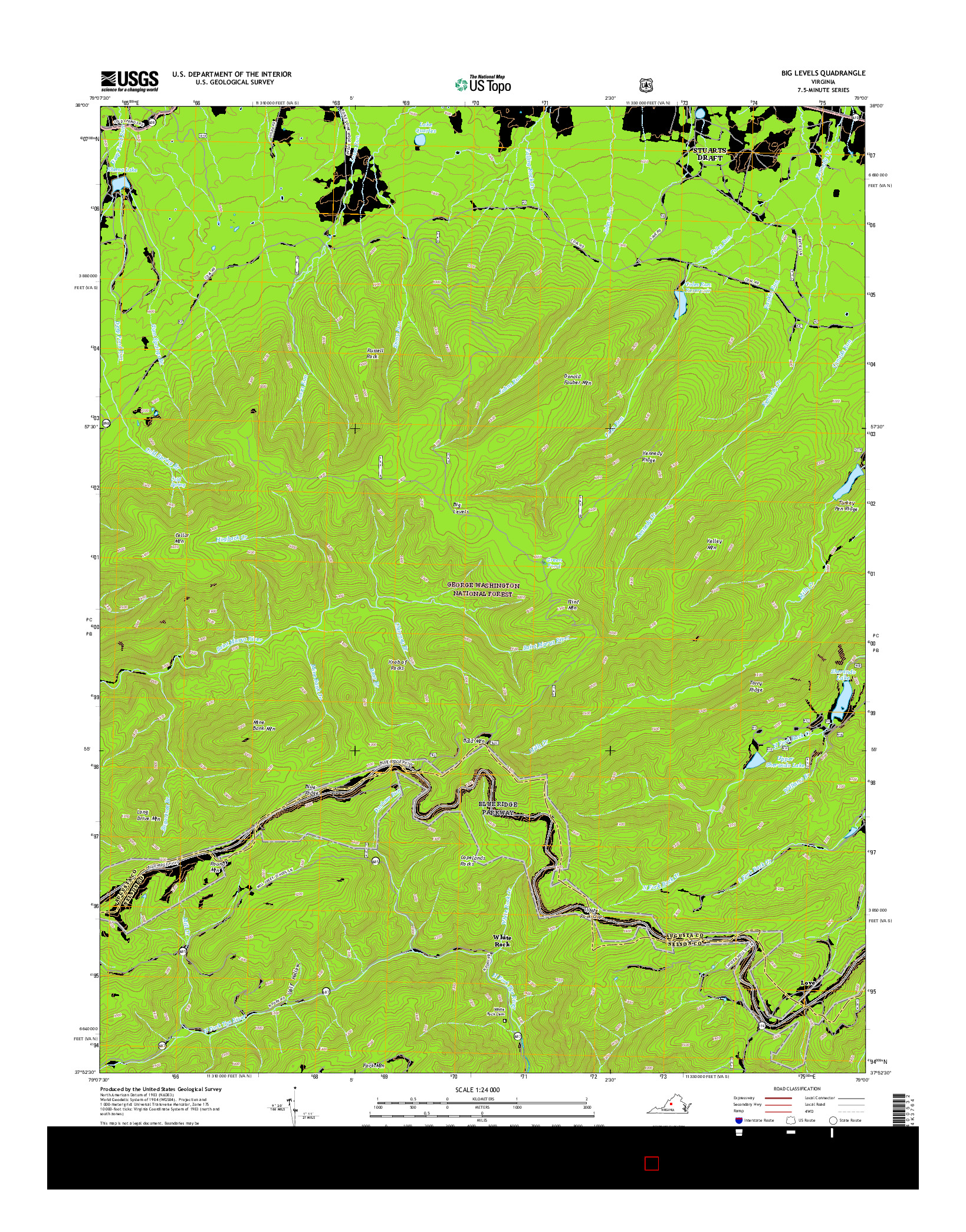 USGS US TOPO 7.5-MINUTE MAP FOR BIG LEVELS, VA 2016