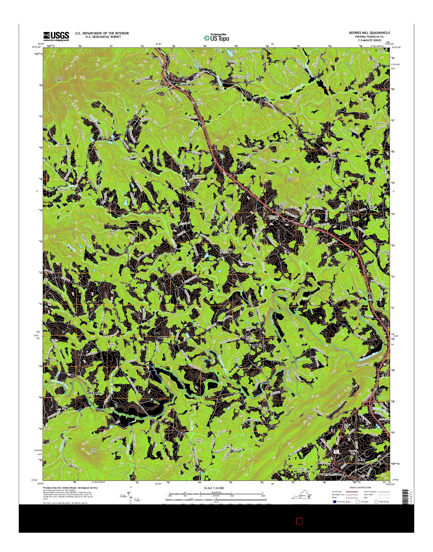 USGS US TOPO 7.5-MINUTE MAP FOR BOONES MILL, VA 2016