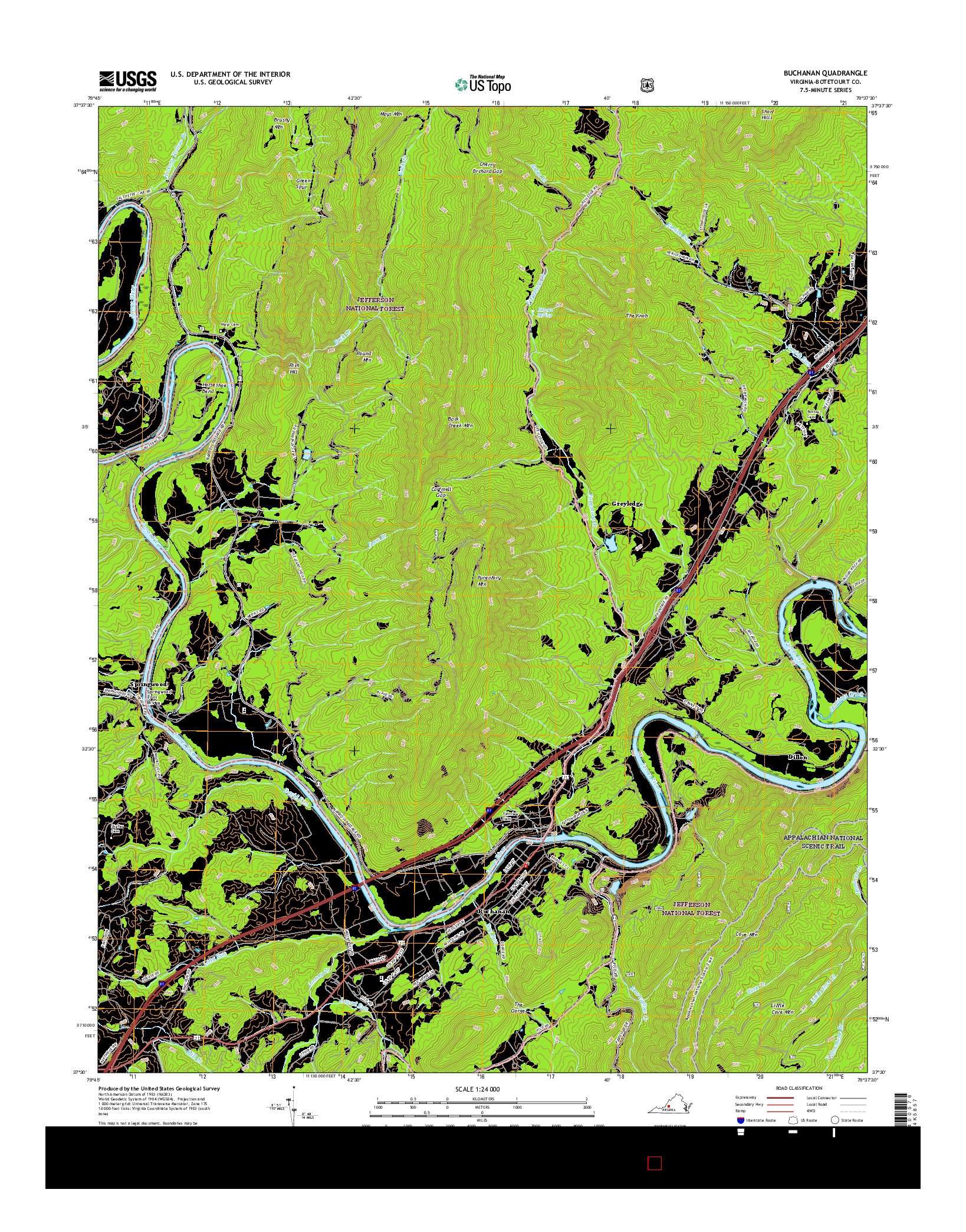 USGS US TOPO 7.5-MINUTE MAP FOR BUCHANAN, VA 2016