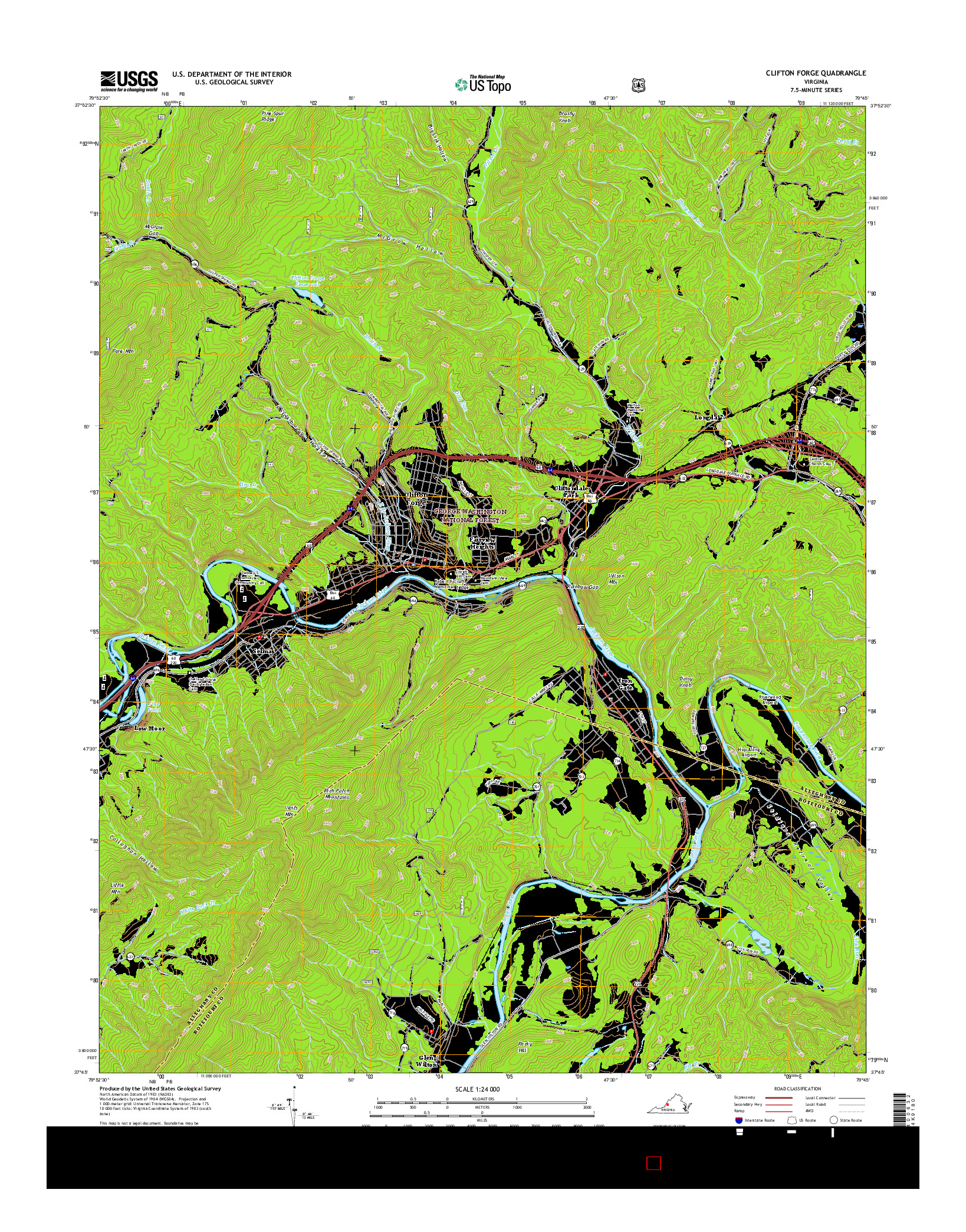 USGS US TOPO 7.5-MINUTE MAP FOR CLIFTON FORGE, VA 2016
