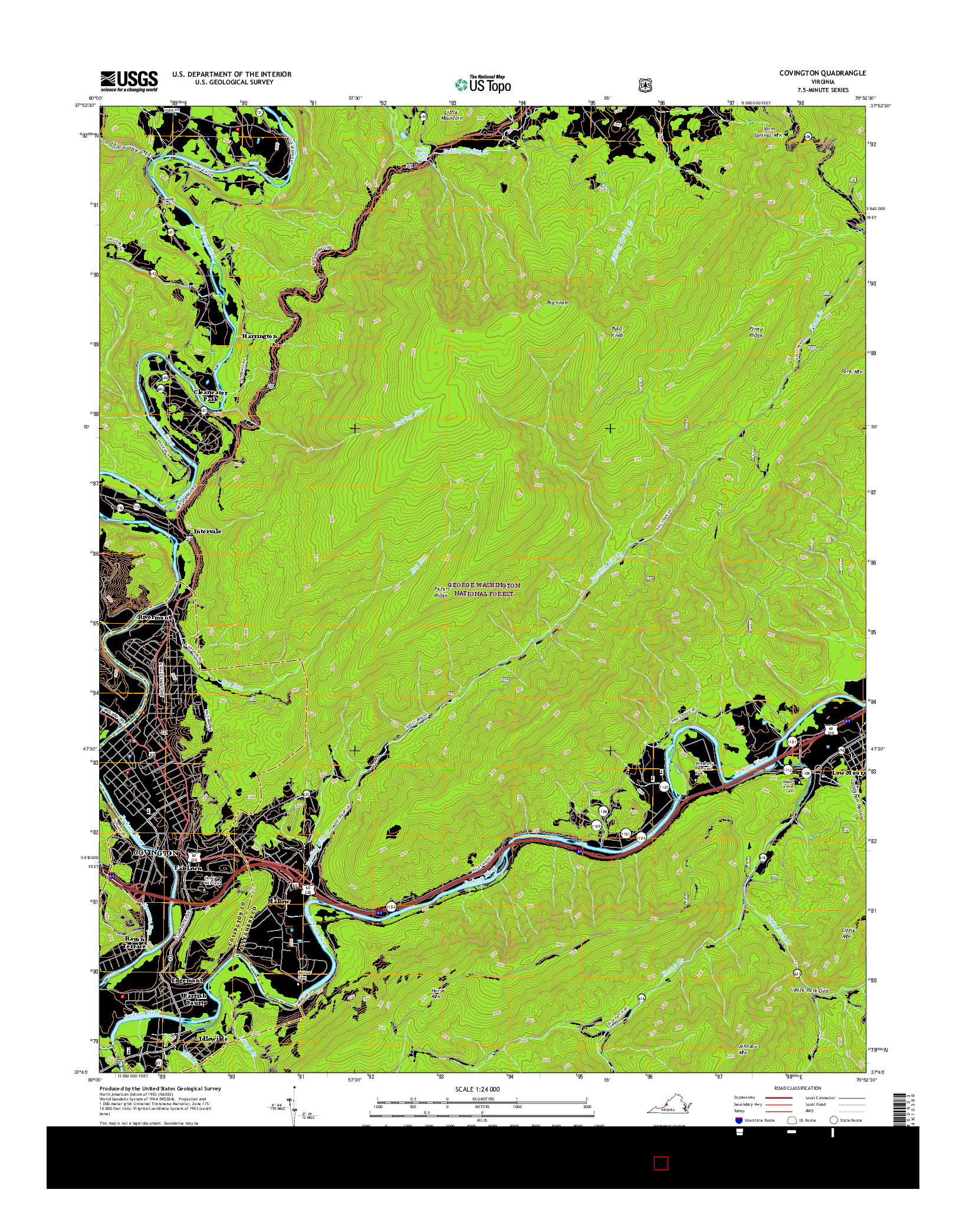 USGS US TOPO 7.5-MINUTE MAP FOR COVINGTON, VA 2016