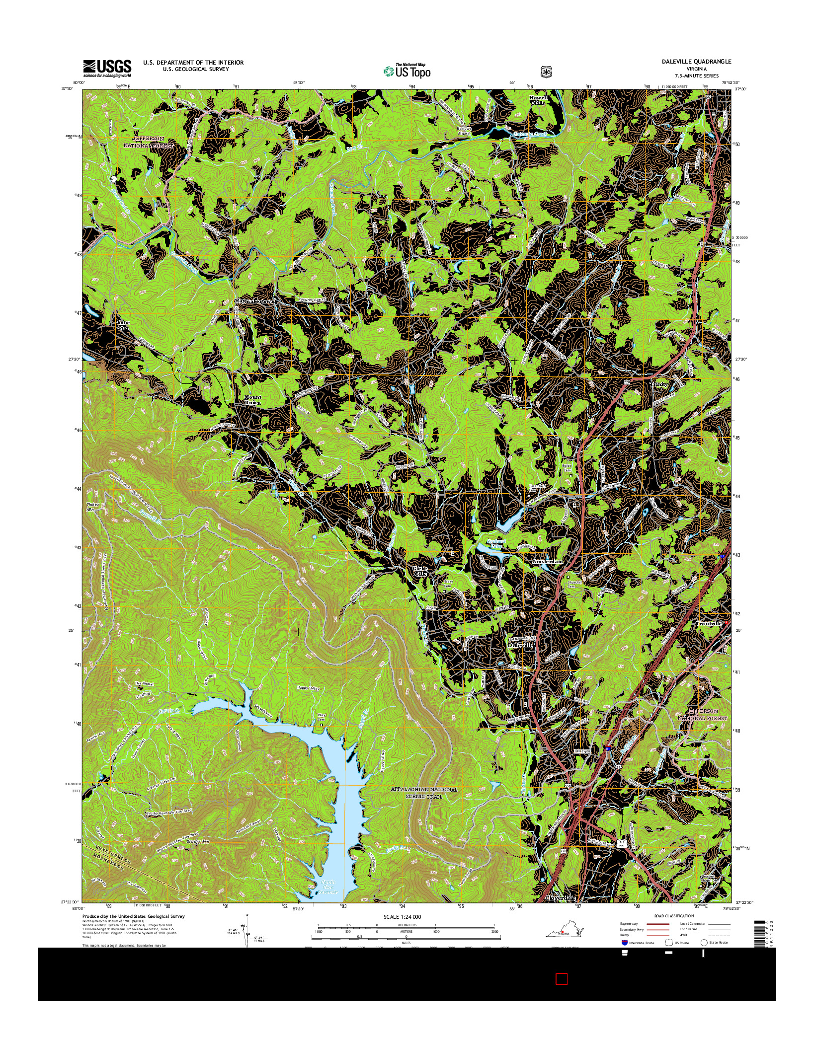 USGS US TOPO 7.5-MINUTE MAP FOR DALEVILLE, VA 2016