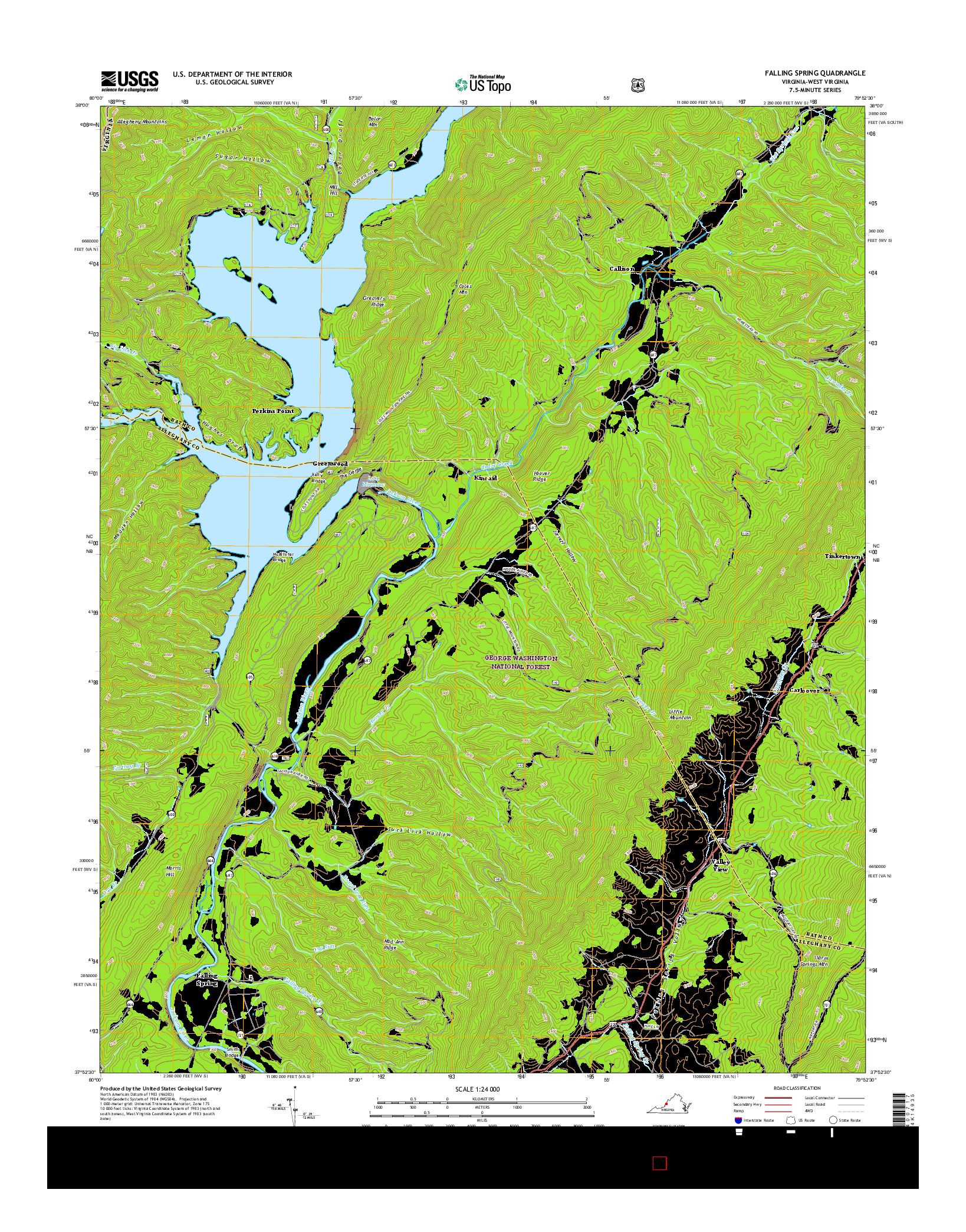 USGS US TOPO 7.5-MINUTE MAP FOR FALLING SPRING, VA-WV 2016