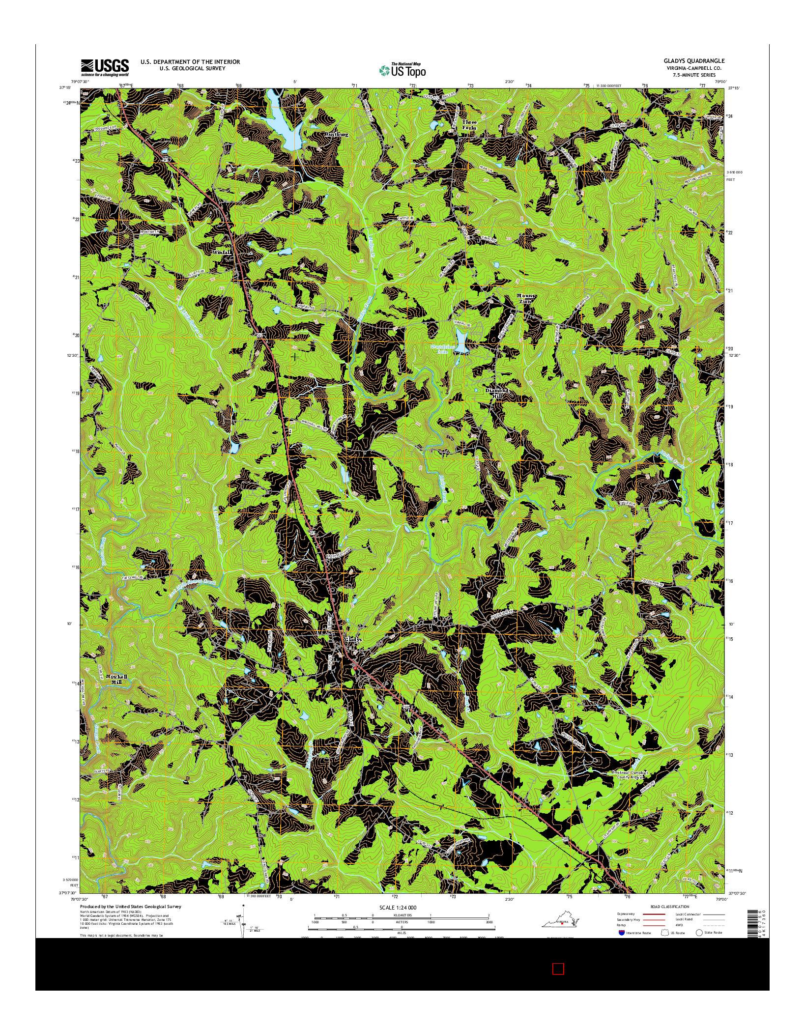 USGS US TOPO 7.5-MINUTE MAP FOR GLADYS, VA 2016