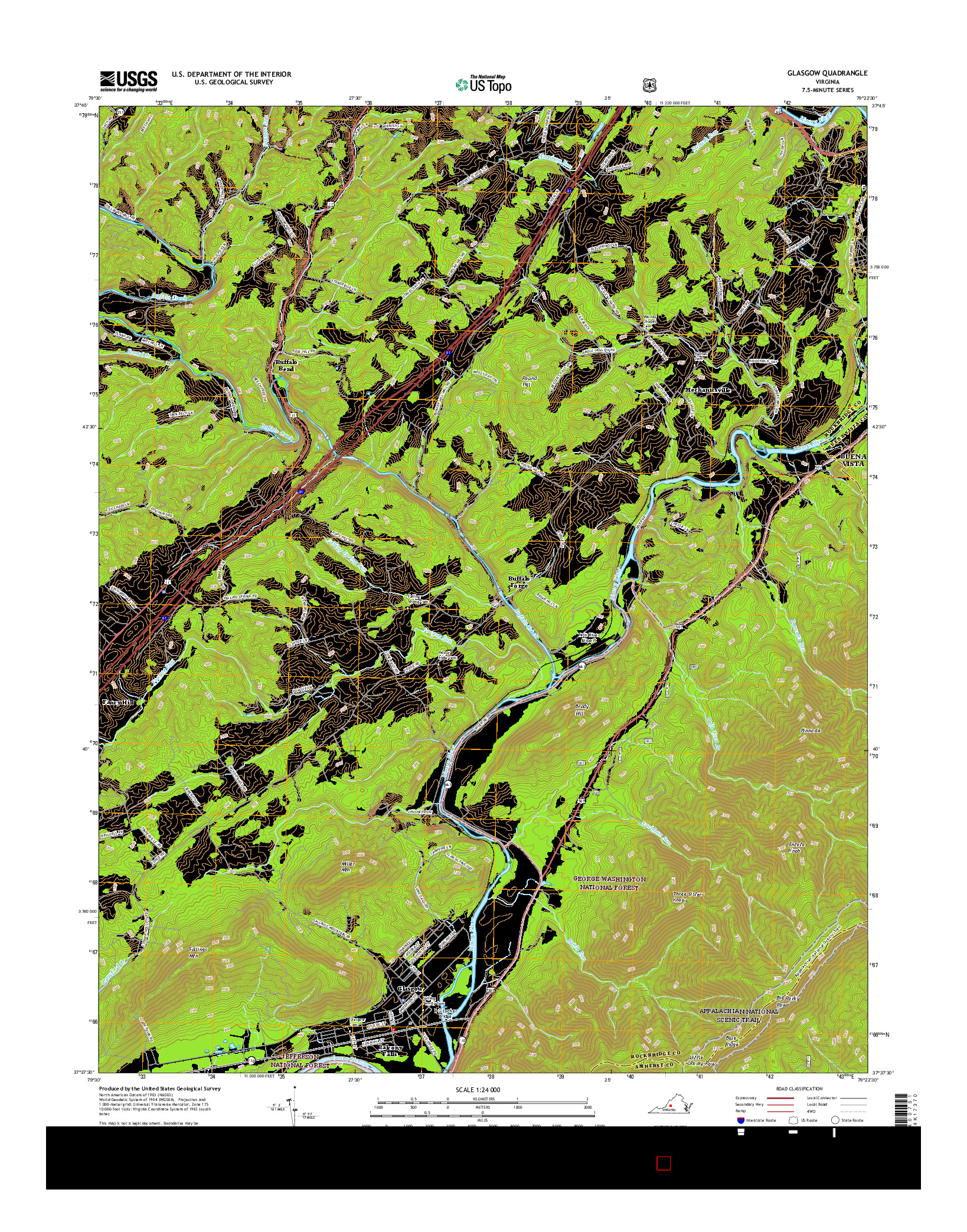 USGS US TOPO 7.5-MINUTE MAP FOR GLASGOW, VA 2016