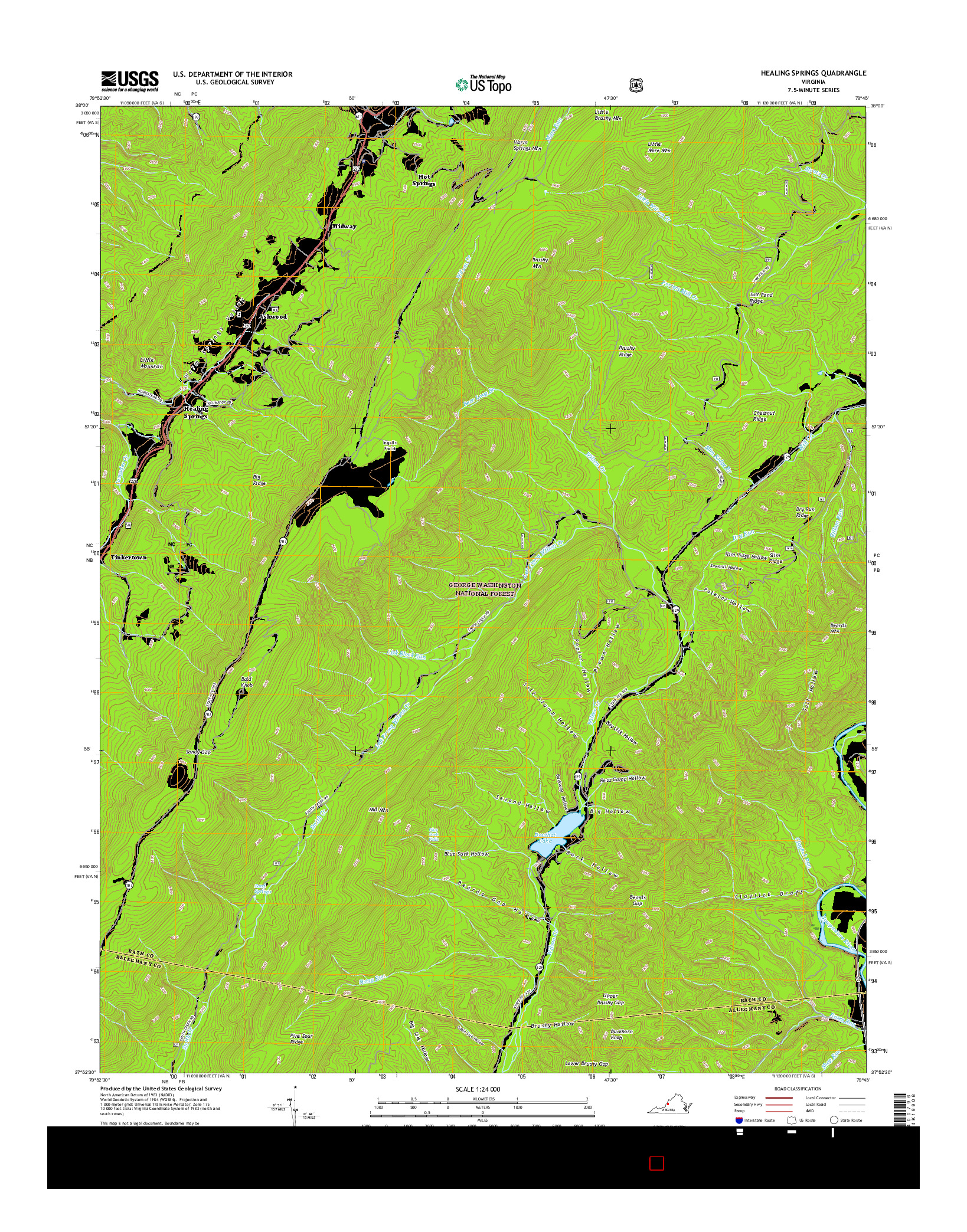 USGS US TOPO 7.5-MINUTE MAP FOR HEALING SPRINGS, VA 2016