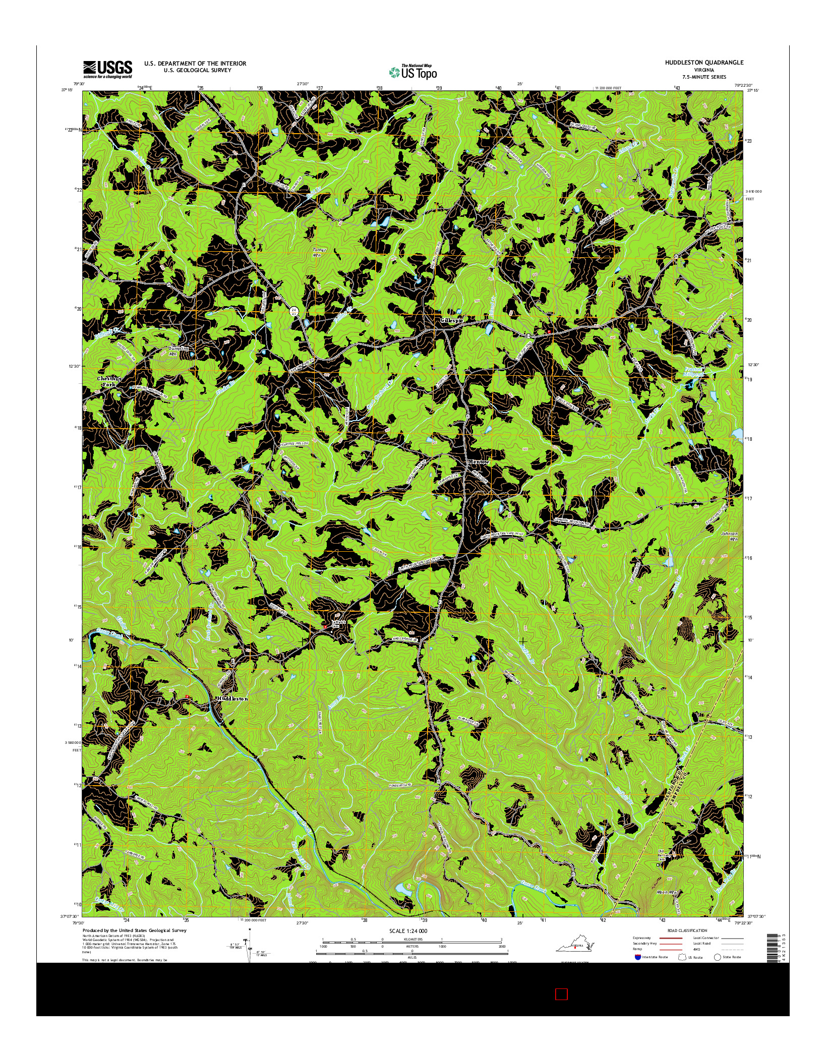 USGS US TOPO 7.5-MINUTE MAP FOR HUDDLESTON, VA 2016