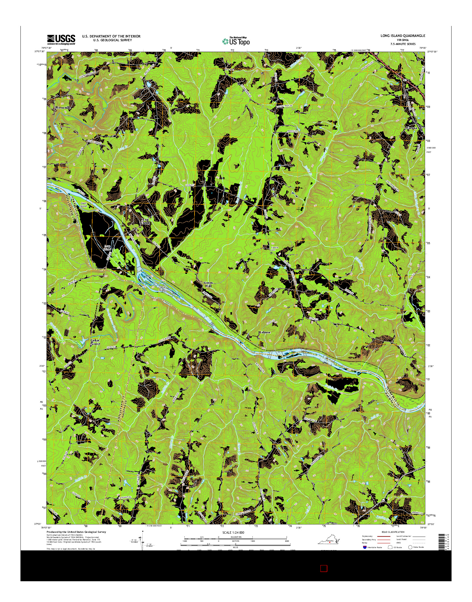 USGS US TOPO 7.5-MINUTE MAP FOR LONG ISLAND, VA 2016