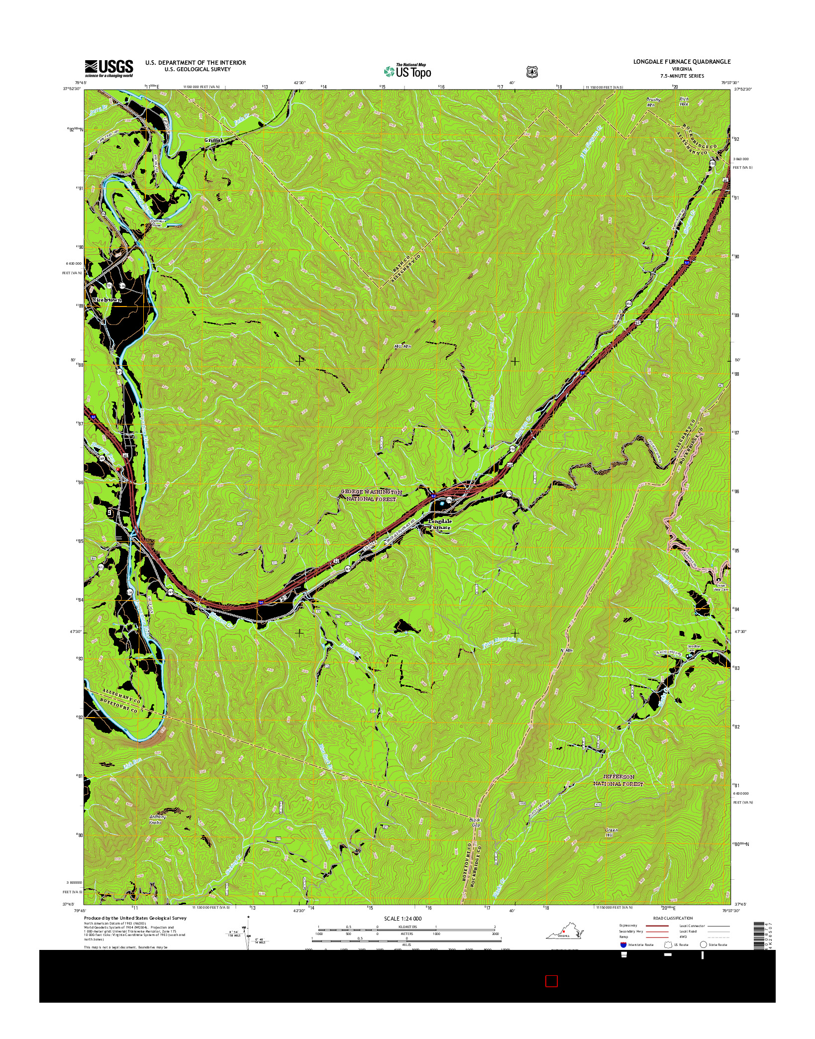 USGS US TOPO 7.5-MINUTE MAP FOR LONGDALE FURNACE, VA 2016