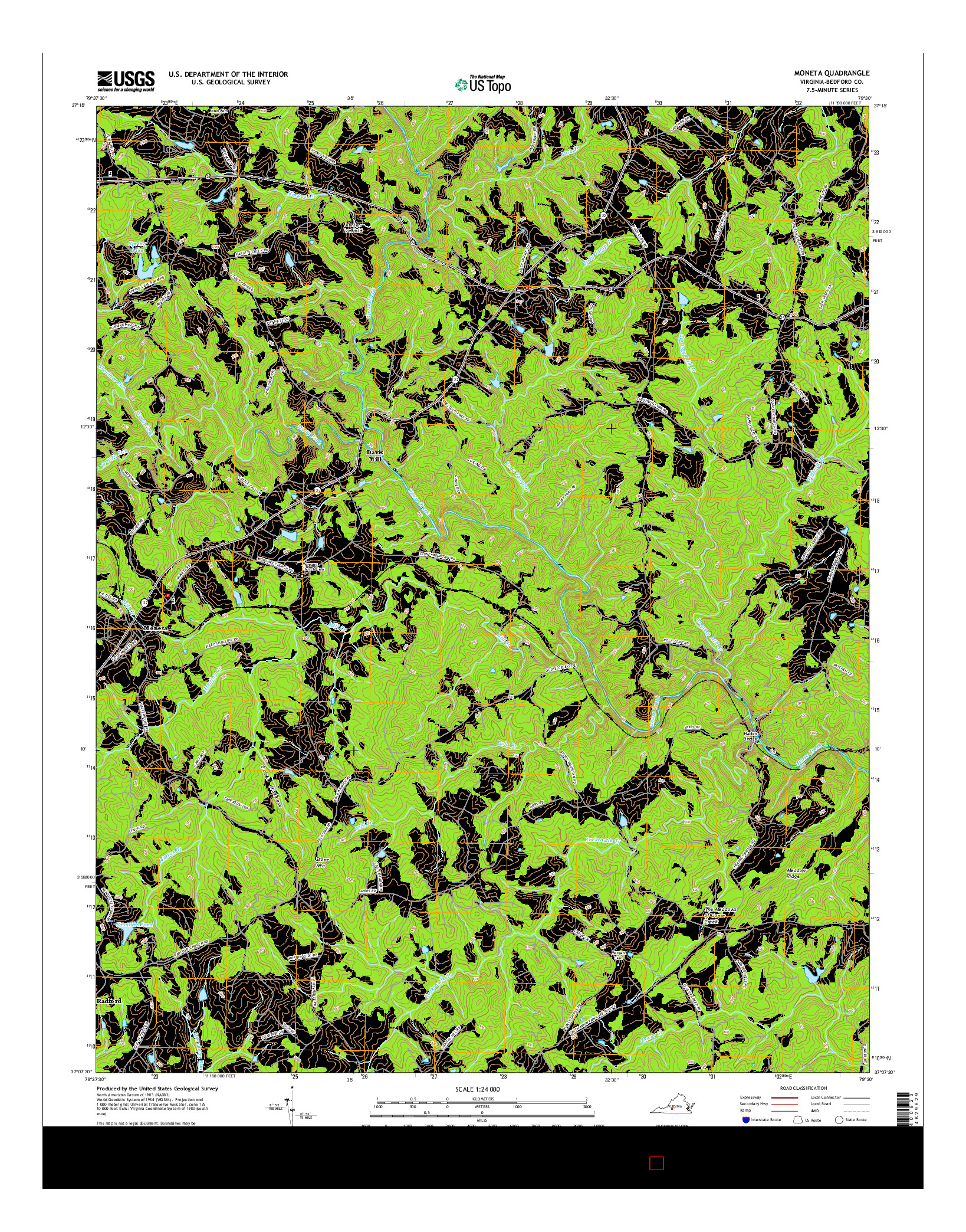 USGS US TOPO 7.5-MINUTE MAP FOR MONETA, VA 2016