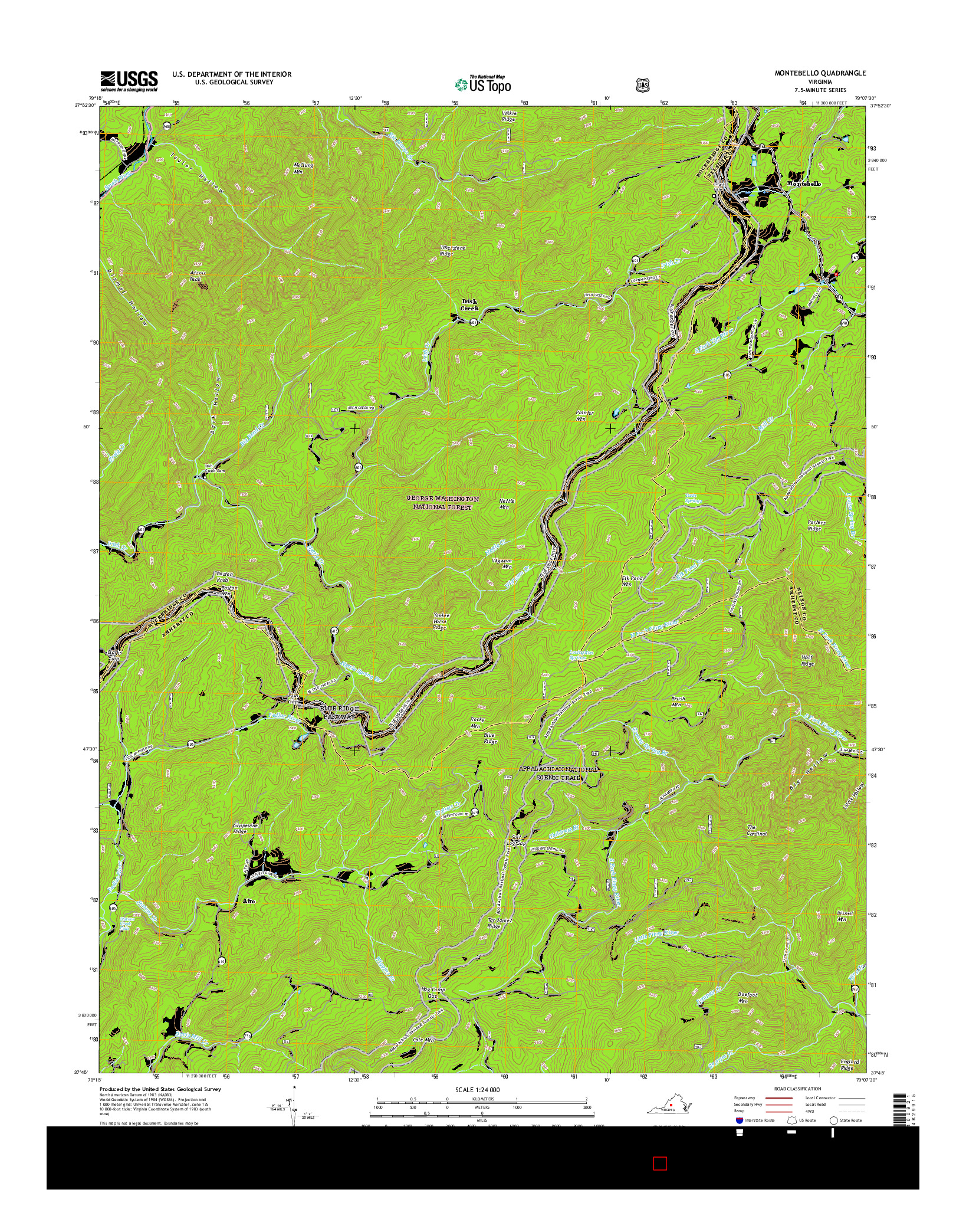 USGS US TOPO 7.5-MINUTE MAP FOR MONTEBELLO, VA 2016