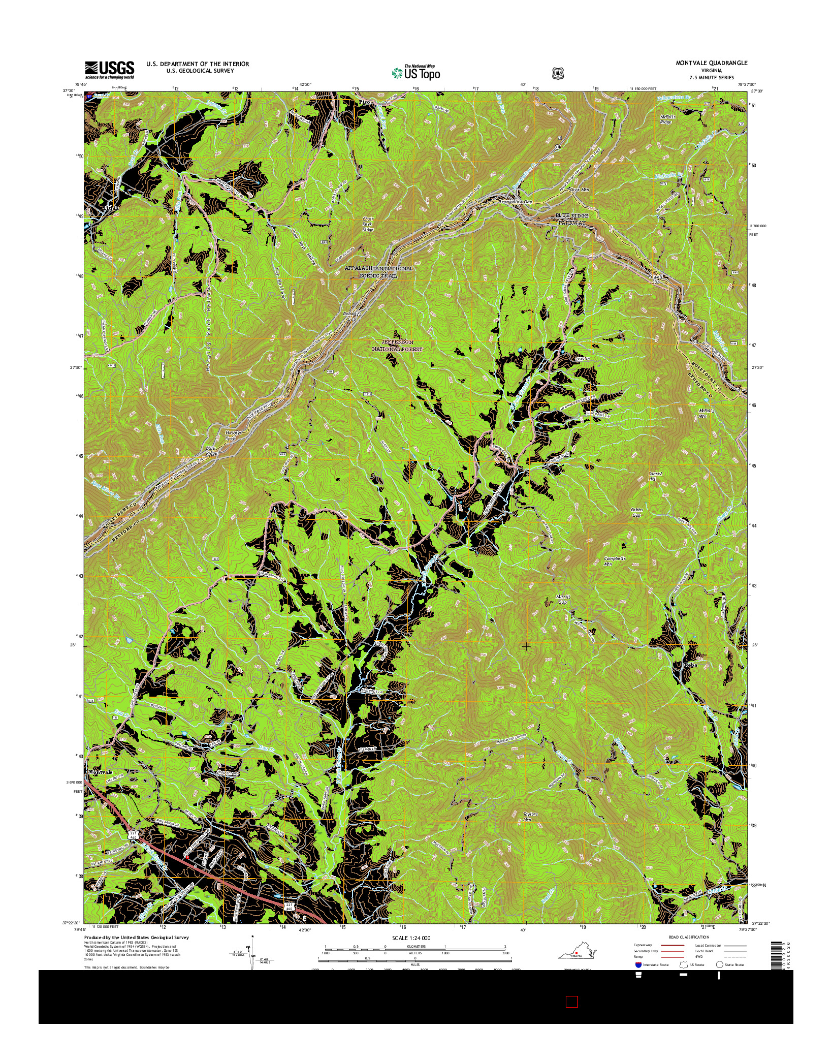 USGS US TOPO 7.5-MINUTE MAP FOR MONTVALE, VA 2016