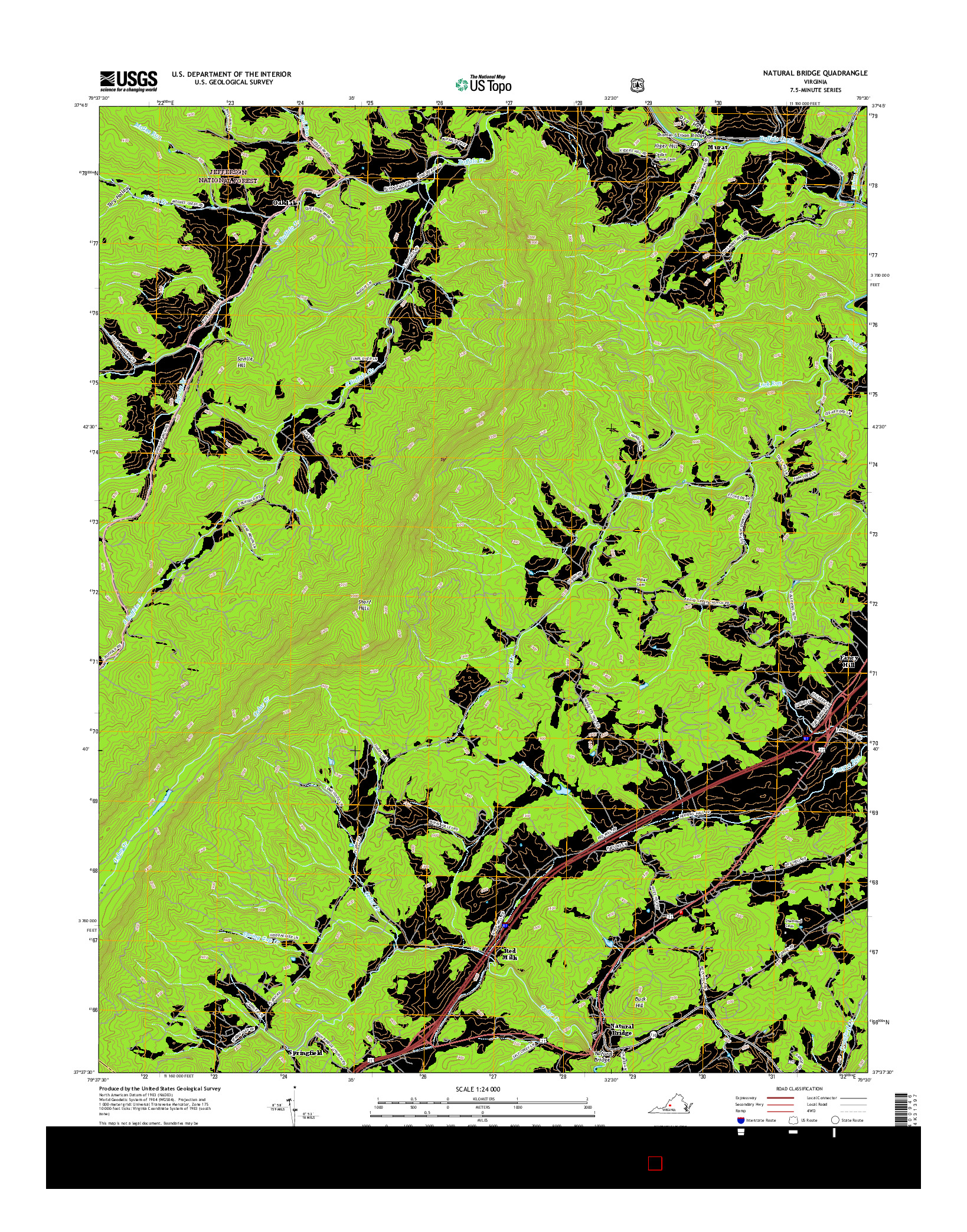 USGS US TOPO 7.5-MINUTE MAP FOR NATURAL BRIDGE, VA 2016