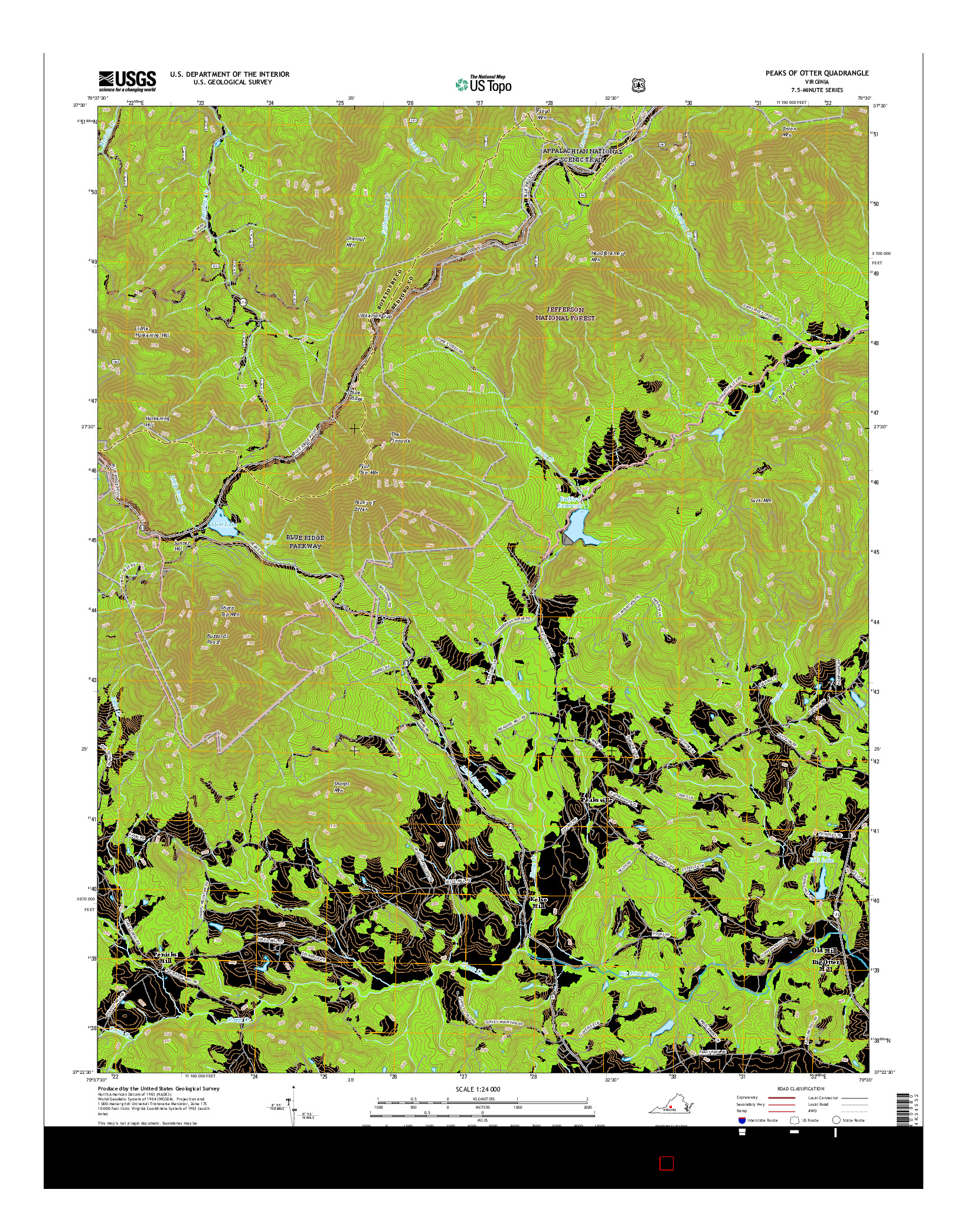 USGS US TOPO 7.5-MINUTE MAP FOR PEAKS OF OTTER, VA 2016