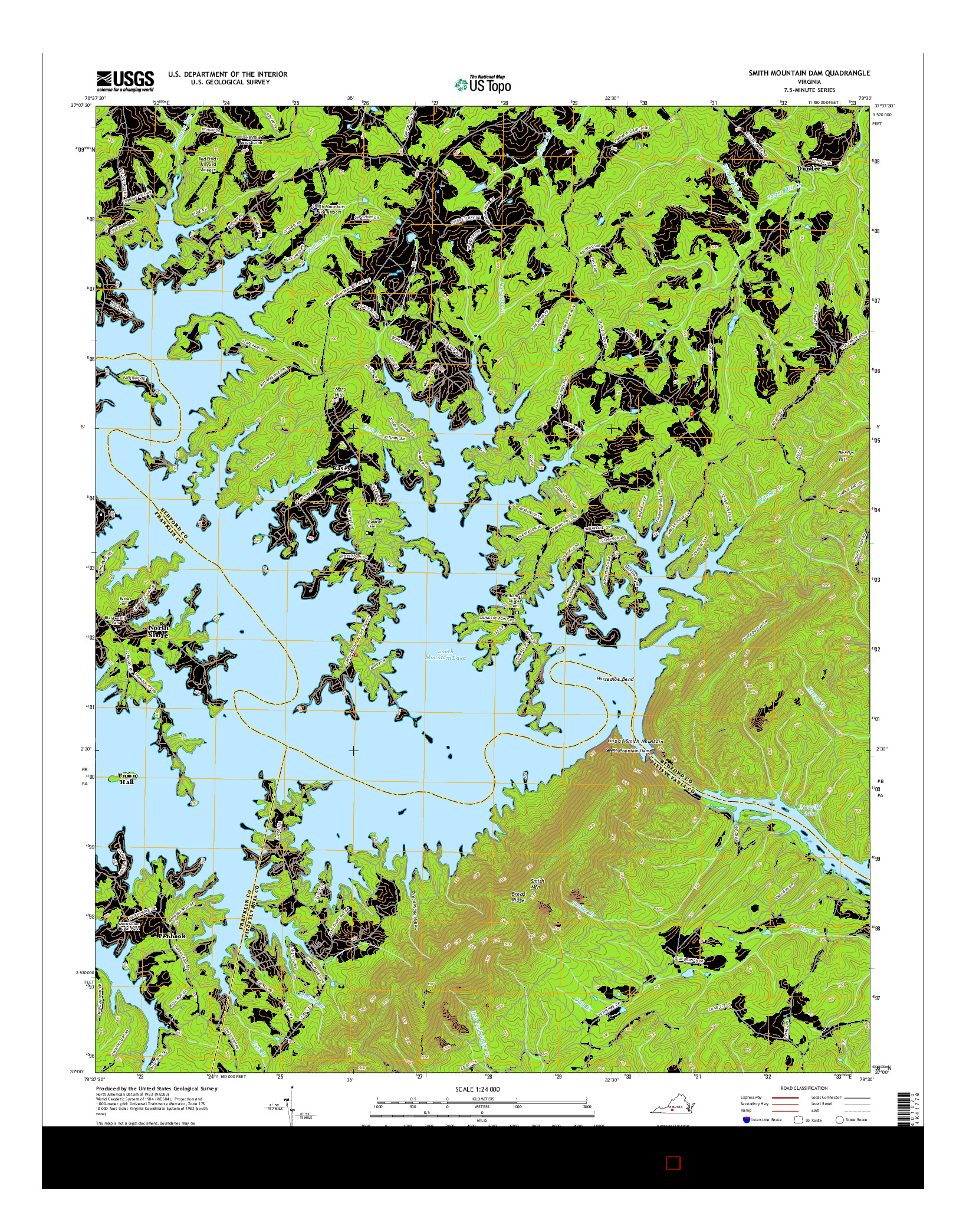 USGS US TOPO 7.5-MINUTE MAP FOR SMITH MOUNTAIN DAM, VA 2016