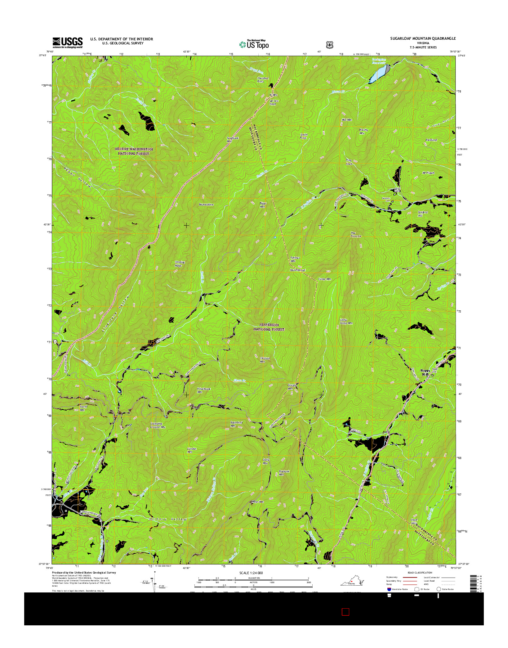 USGS US TOPO 7.5-MINUTE MAP FOR SUGARLOAF MOUNTAIN, VA 2016