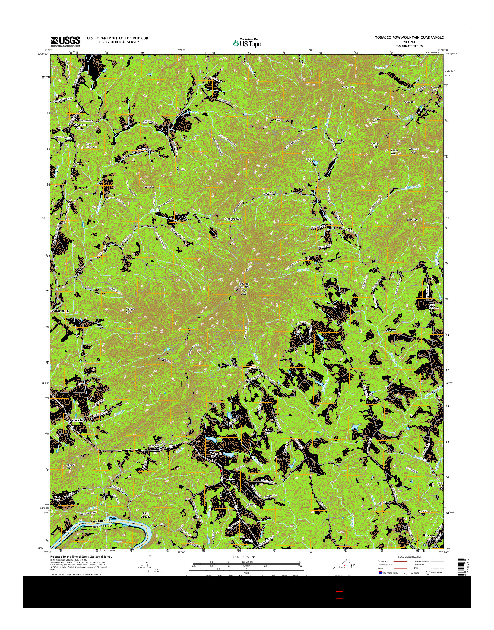 USGS US TOPO 7.5-MINUTE MAP FOR TOBACCO ROW MOUNTAIN, VA 2016
