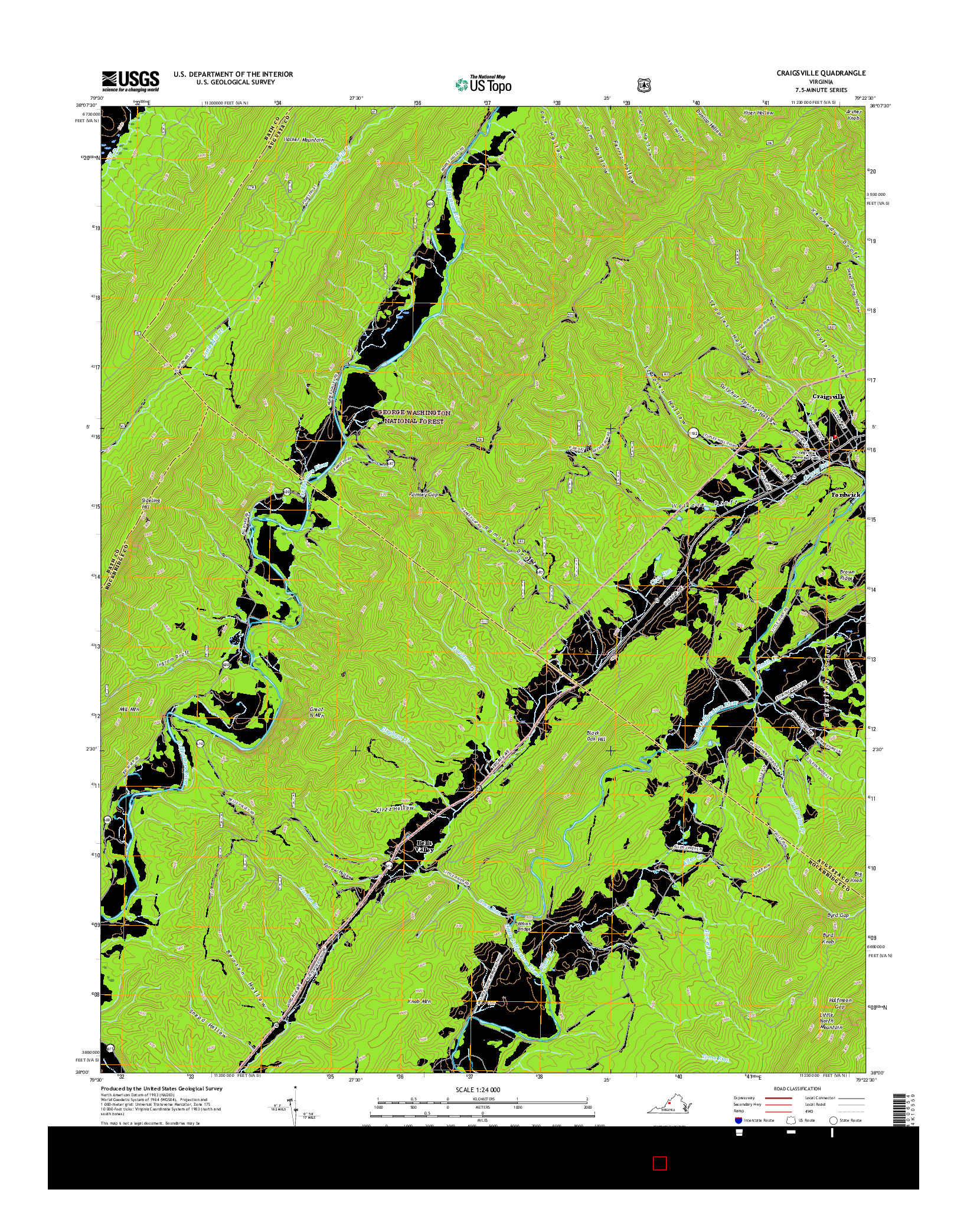 USGS US TOPO 7.5-MINUTE MAP FOR CRAIGSVILLE, VA 2016