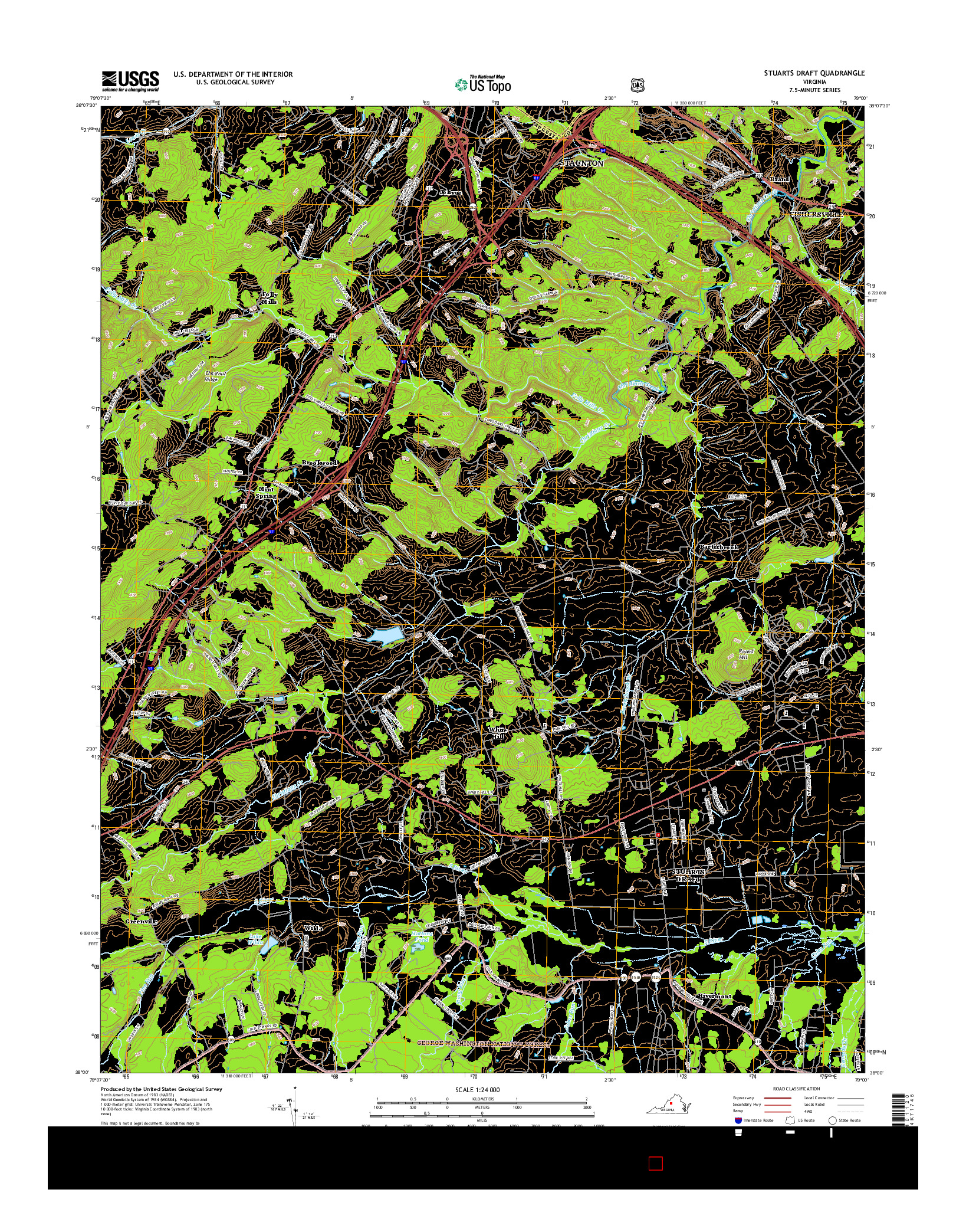 USGS US TOPO 7.5-MINUTE MAP FOR STUARTS DRAFT, VA 2016