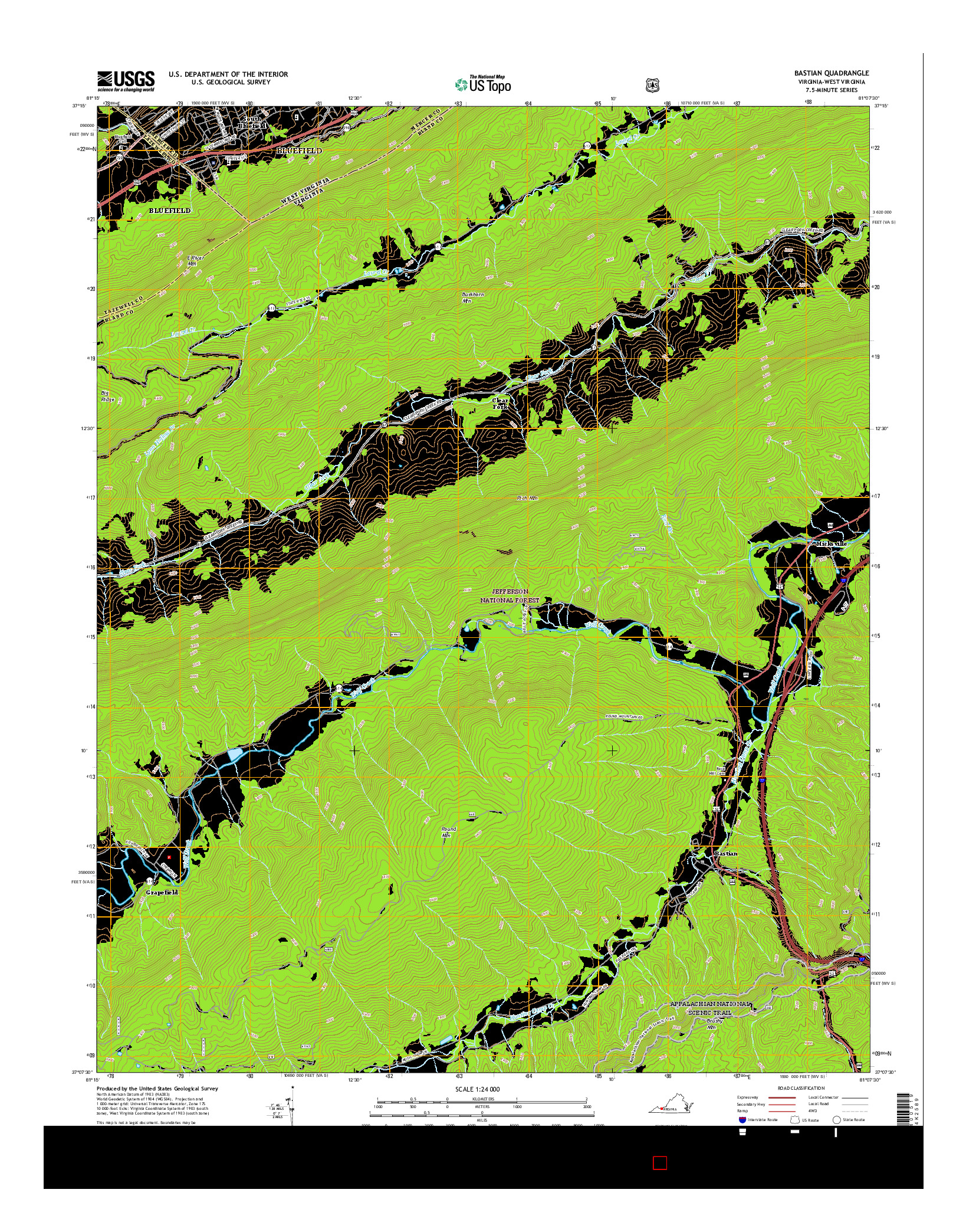 USGS US TOPO 7.5-MINUTE MAP FOR BASTIAN, VA-WV 2016