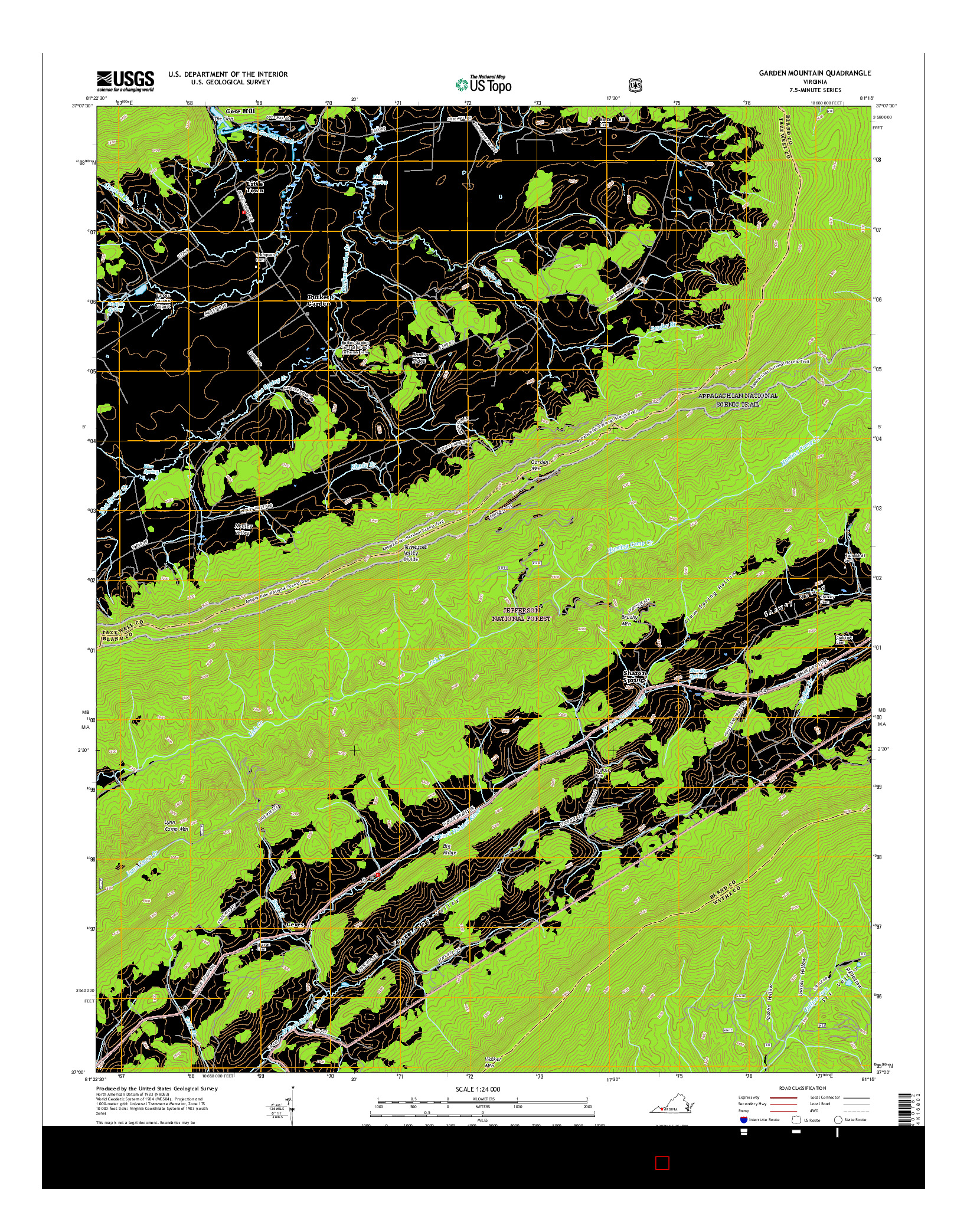 USGS US TOPO 7.5-MINUTE MAP FOR GARDEN MOUNTAIN, VA 2016