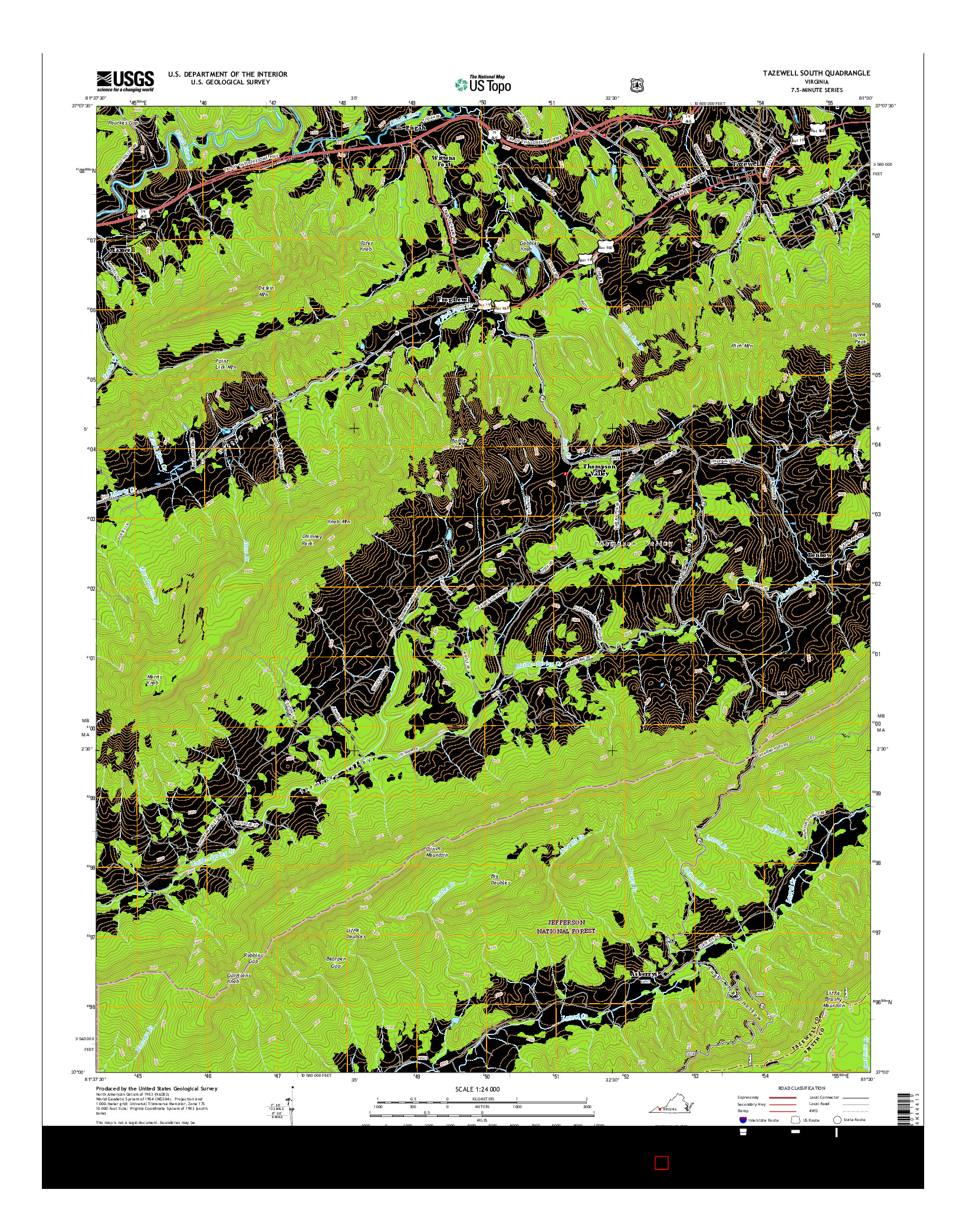 USGS US TOPO 7.5-MINUTE MAP FOR TAZEWELL SOUTH, VA 2016