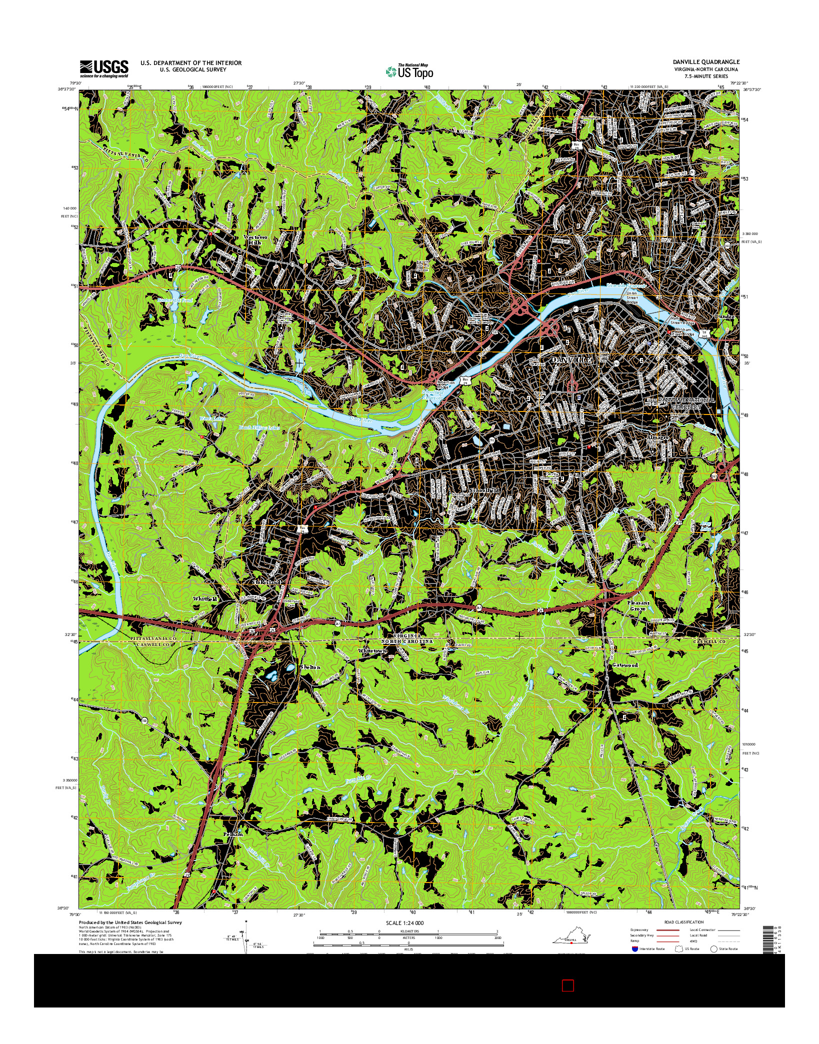 USGS US TOPO 7.5-MINUTE MAP FOR DANVILLE, VA-NC 2016