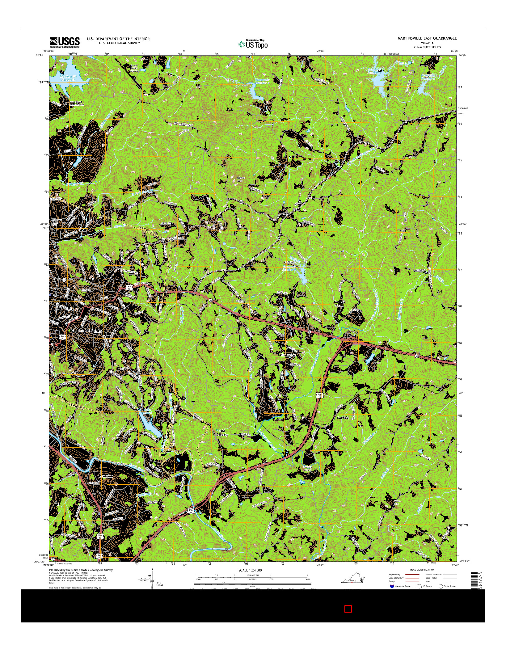 USGS US TOPO 7.5-MINUTE MAP FOR MARTINSVILLE EAST, VA 2016
