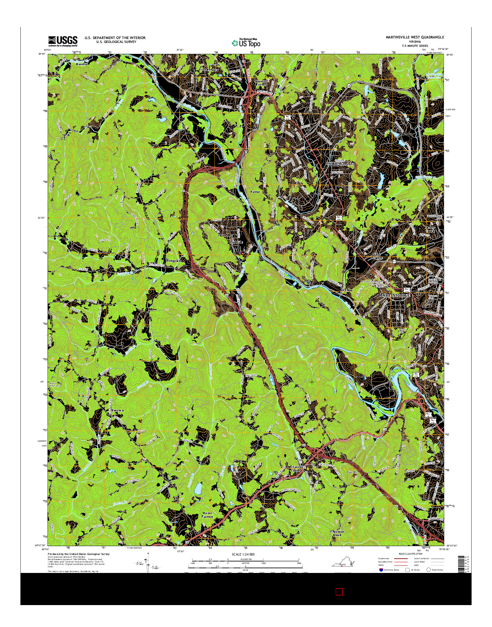 USGS US TOPO 7.5-MINUTE MAP FOR MARTINSVILLE WEST, VA 2016