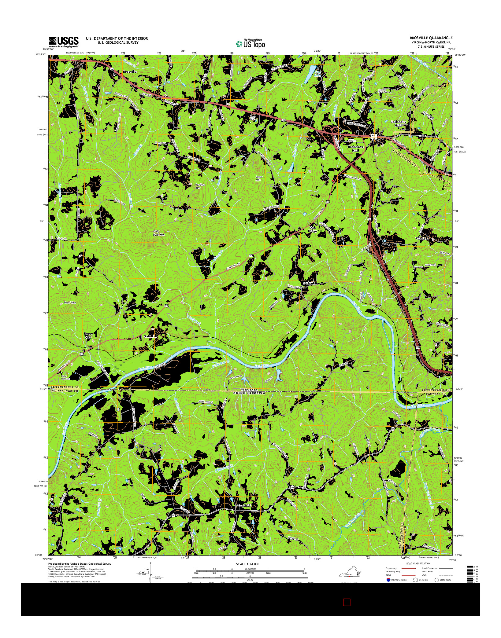 USGS US TOPO 7.5-MINUTE MAP FOR BROSVILLE, VA-NC 2016