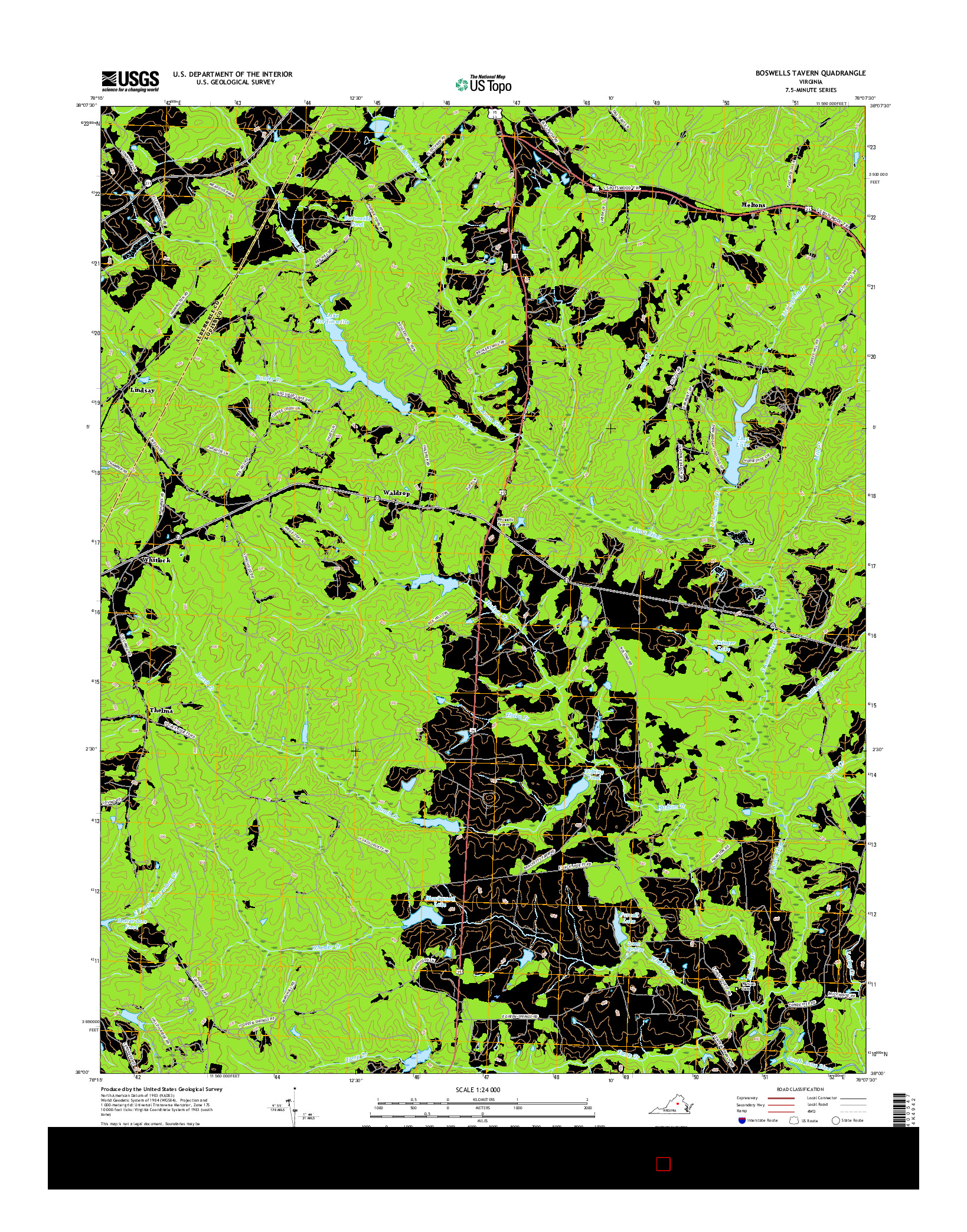 USGS US TOPO 7.5-MINUTE MAP FOR BOSWELLS TAVERN, VA 2016