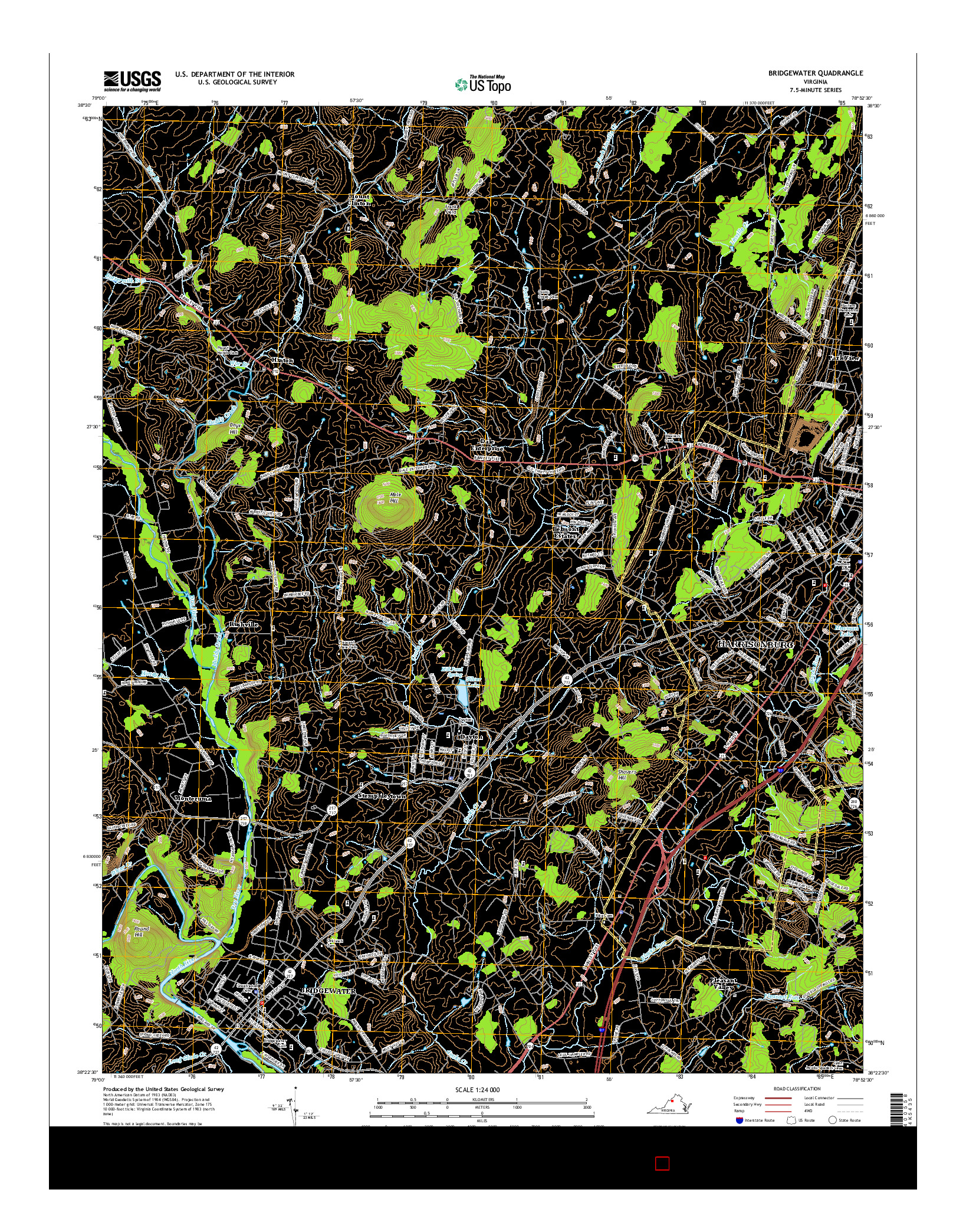 USGS US TOPO 7.5-MINUTE MAP FOR BRIDGEWATER, VA 2016