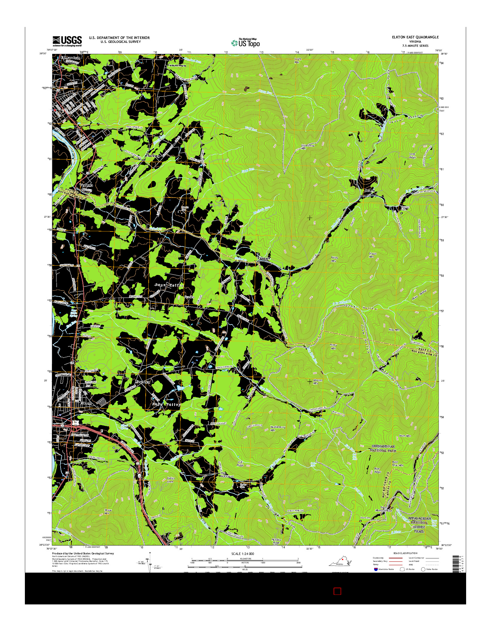 USGS US TOPO 7.5-MINUTE MAP FOR ELKTON EAST, VA 2016