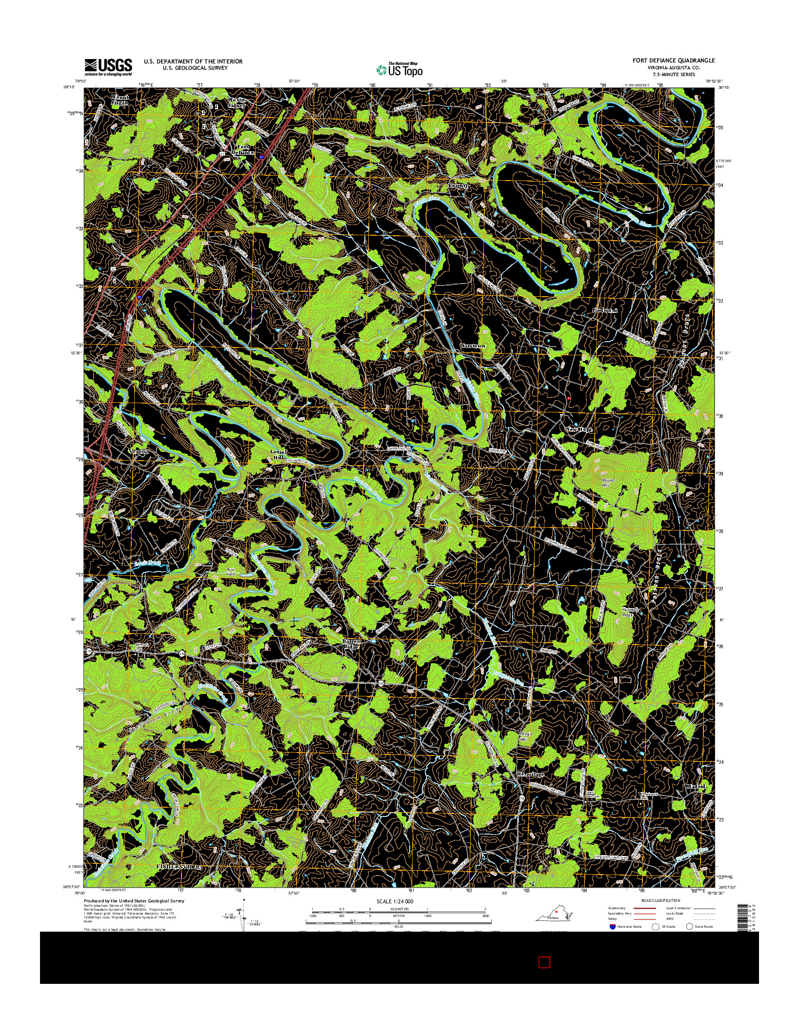 USGS US TOPO 7.5-MINUTE MAP FOR FORT DEFIANCE, VA 2016