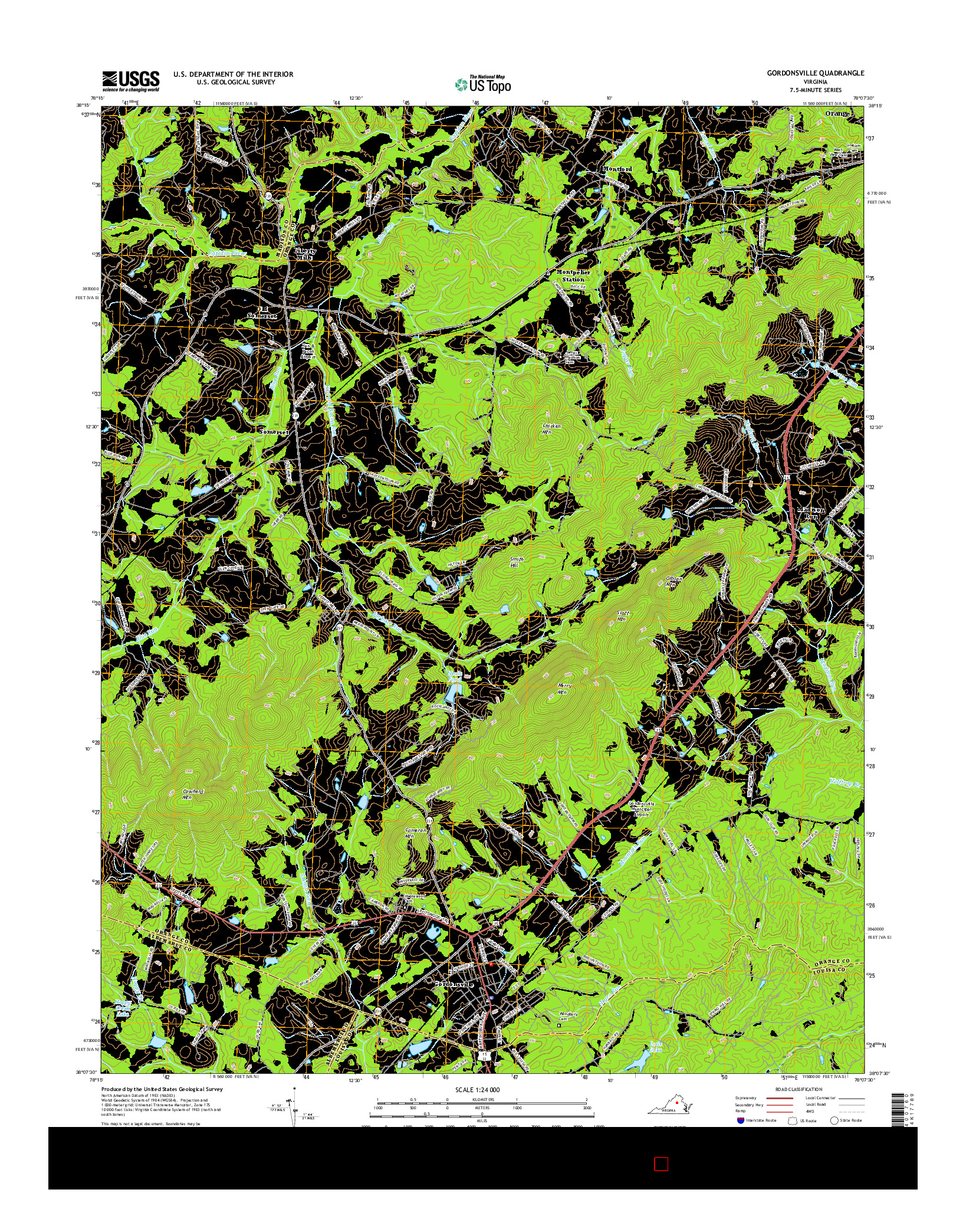 USGS US TOPO 7.5-MINUTE MAP FOR GORDONSVILLE, VA 2016