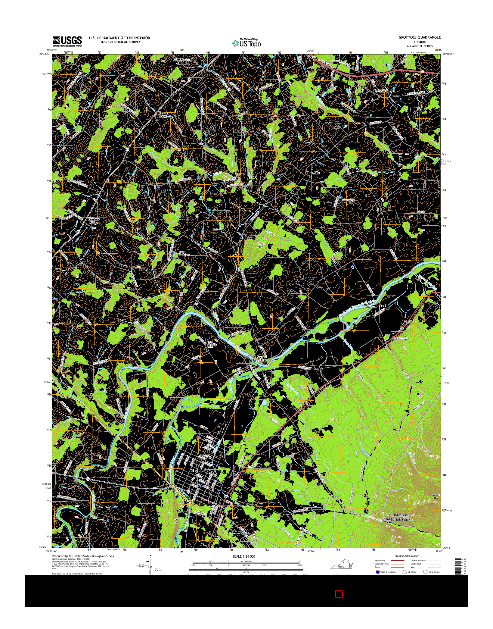 USGS US TOPO 7.5-MINUTE MAP FOR GROTTOES, VA 2016